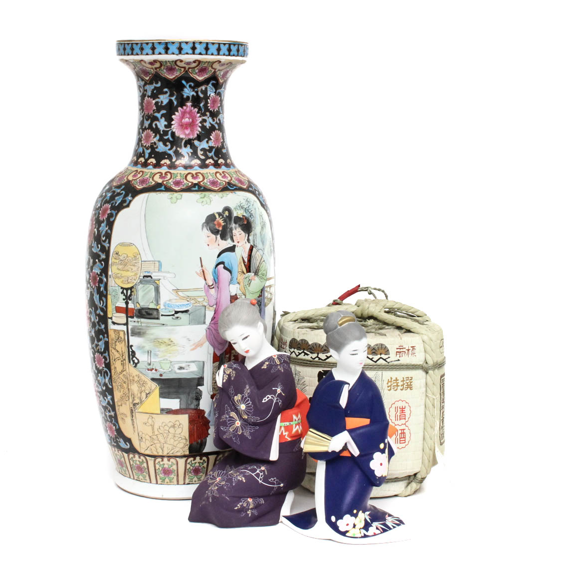 Japanese Decor Featuring Hakata Doll Figures