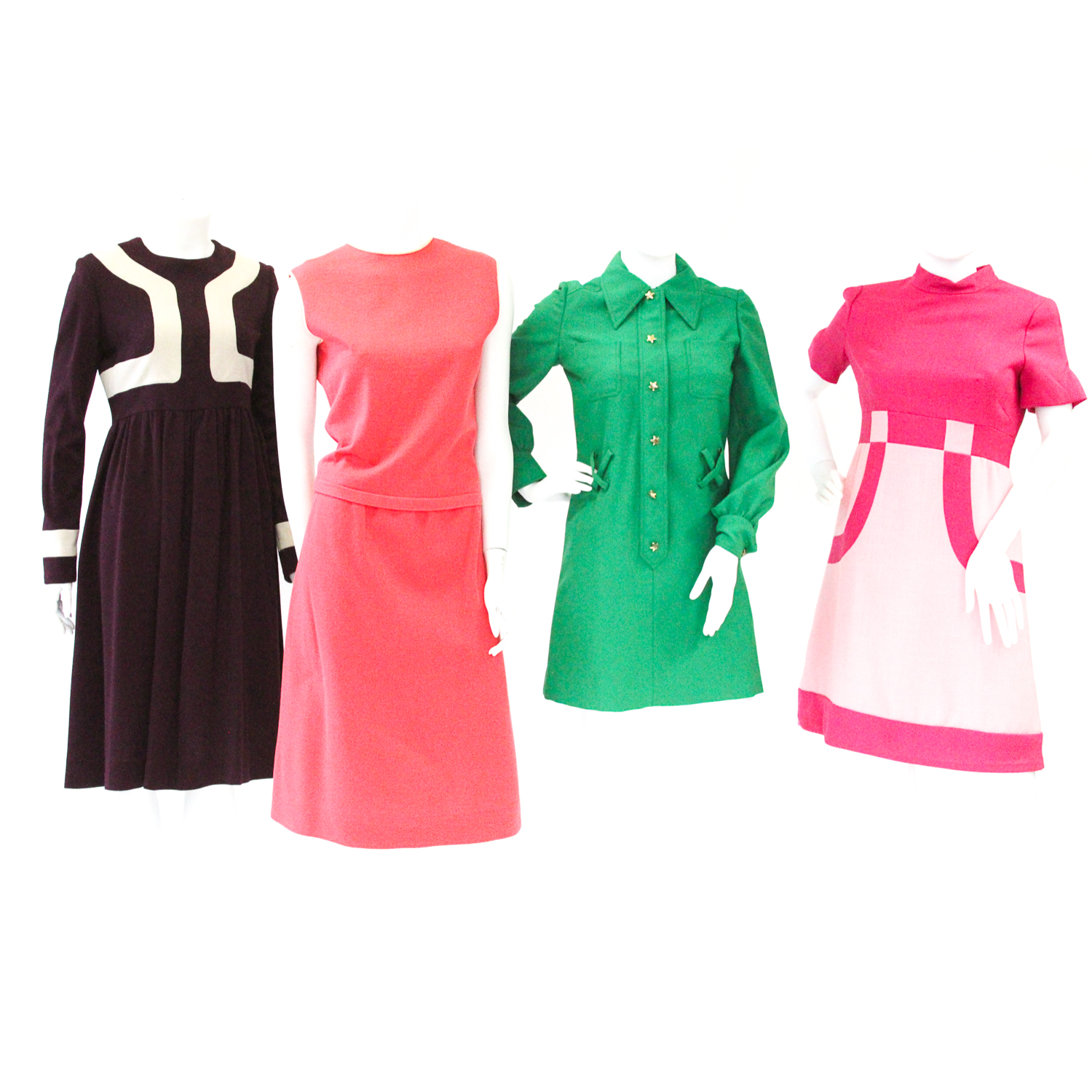 1960s Mod Knitwear Dresses Including Wool and Color Piping