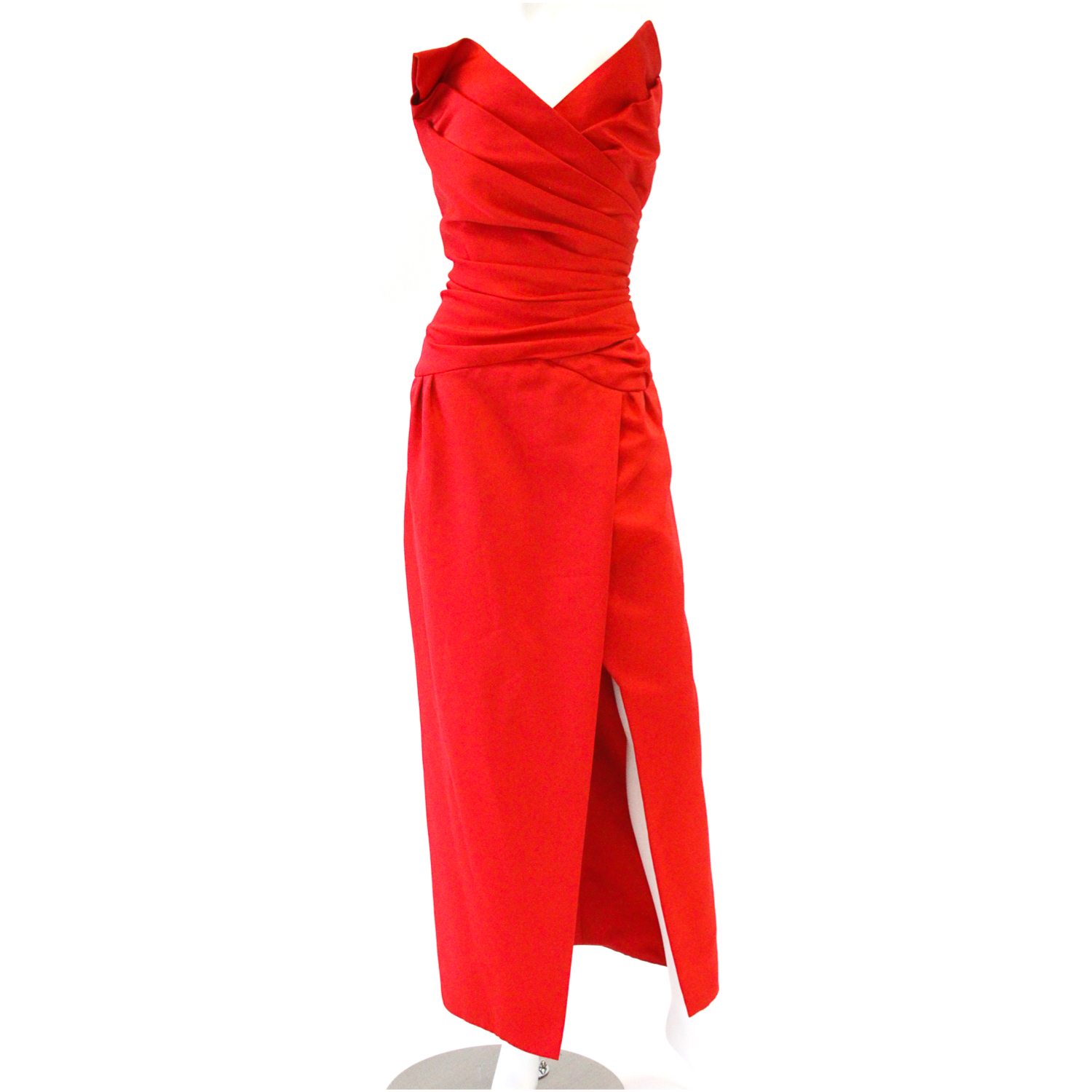 Vintage Victor Costa Red Satin Strapless Evening Dress