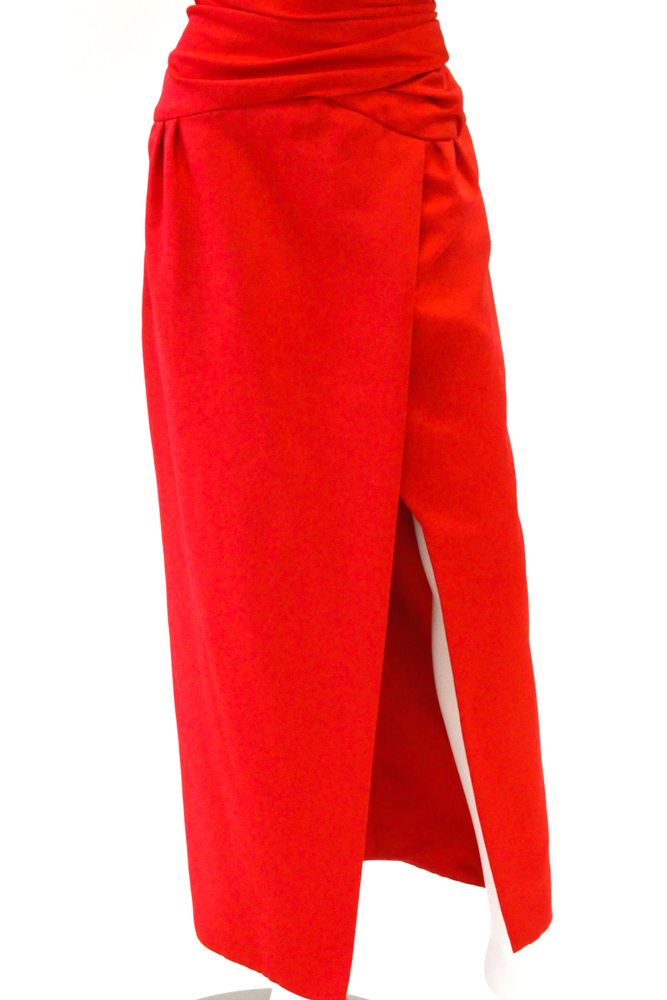 Vintage Victor Costa Red Satin Strapless Evening Dress