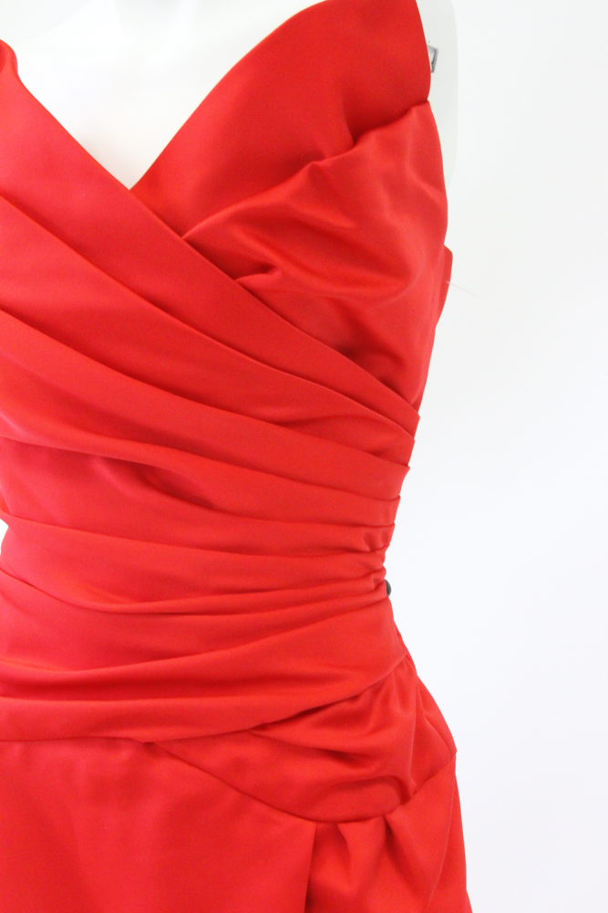 Vintage Victor Costa Red Satin Strapless Evening Dress