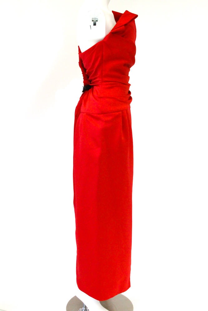 Vintage Victor Costa Red Satin Strapless Evening Dress