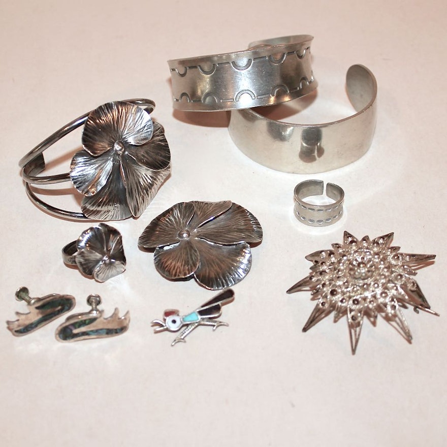Sterling, Turquoise, and Pewter Jewelry Assortment