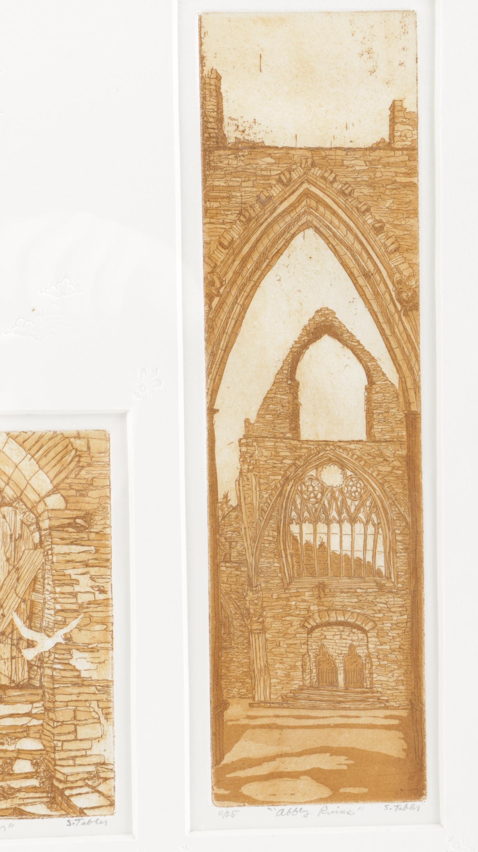 S. Tabler Aquatints "Ghostly Fortress", "Forgotten Door" and "Abbey Ruins"