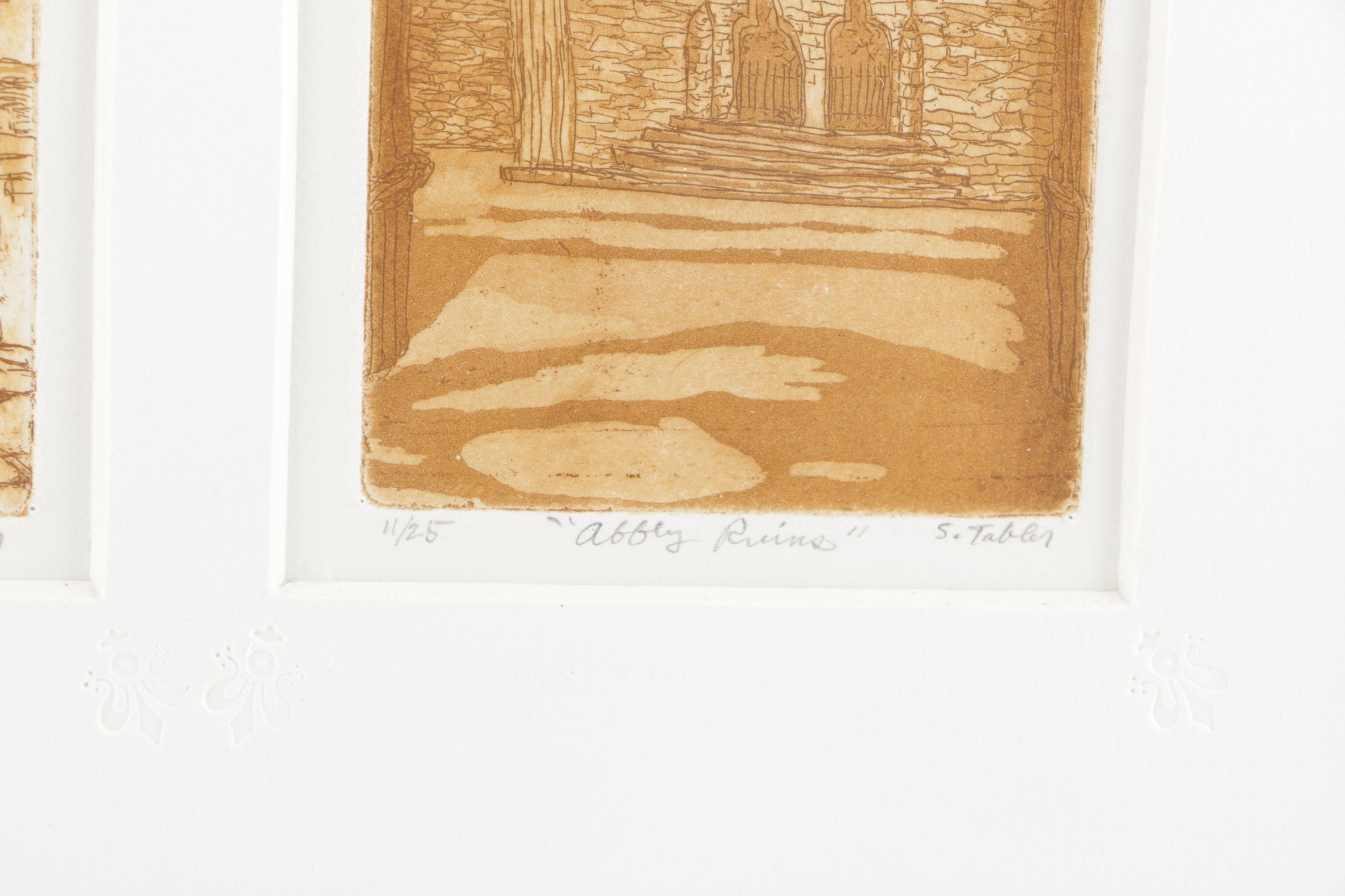 S. Tabler Aquatints "Ghostly Fortress", "Forgotten Door" and "Abbey Ruins"