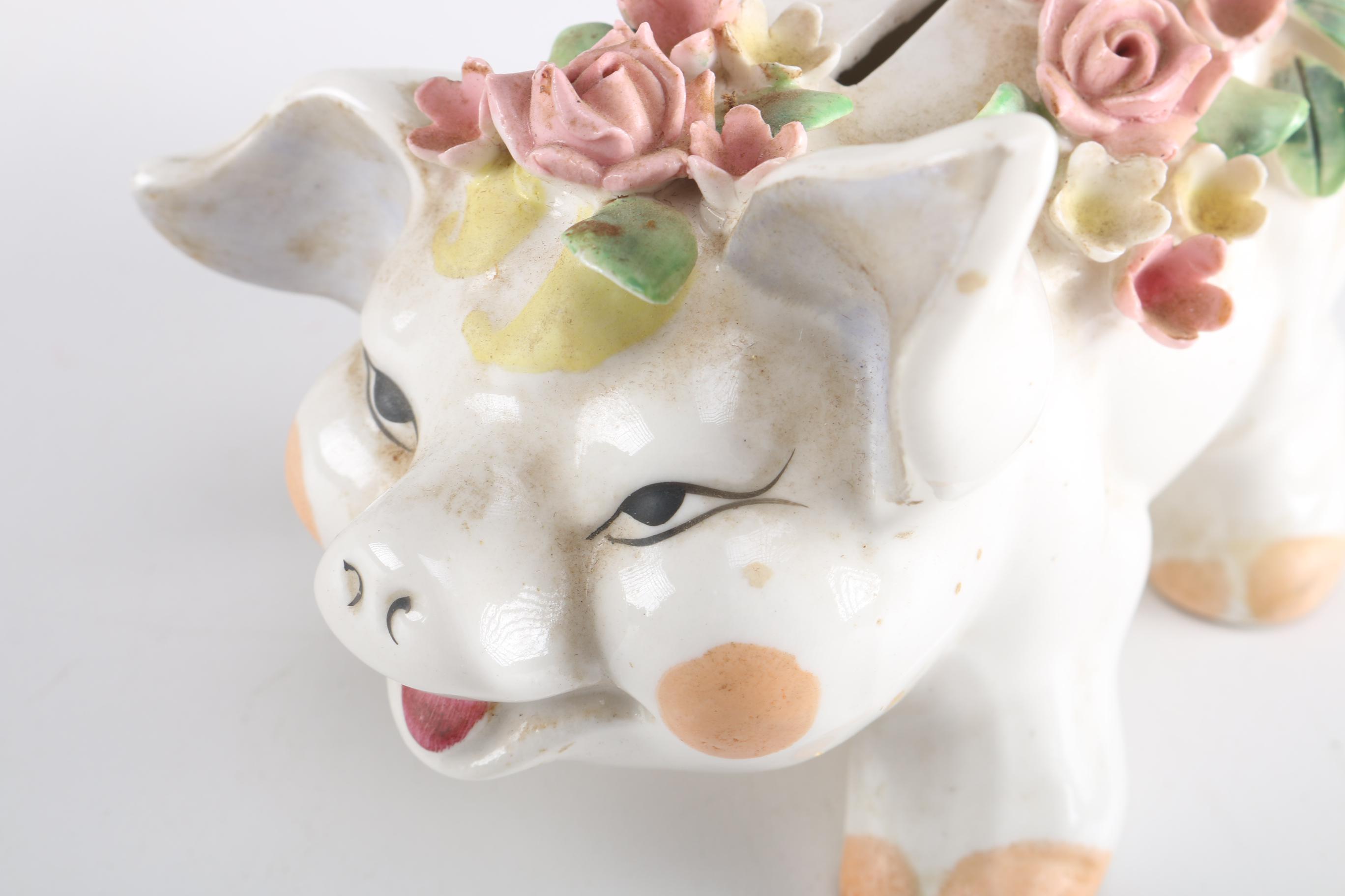 Vintage 1950s Hand-Painted Lefton China Piggy Bank