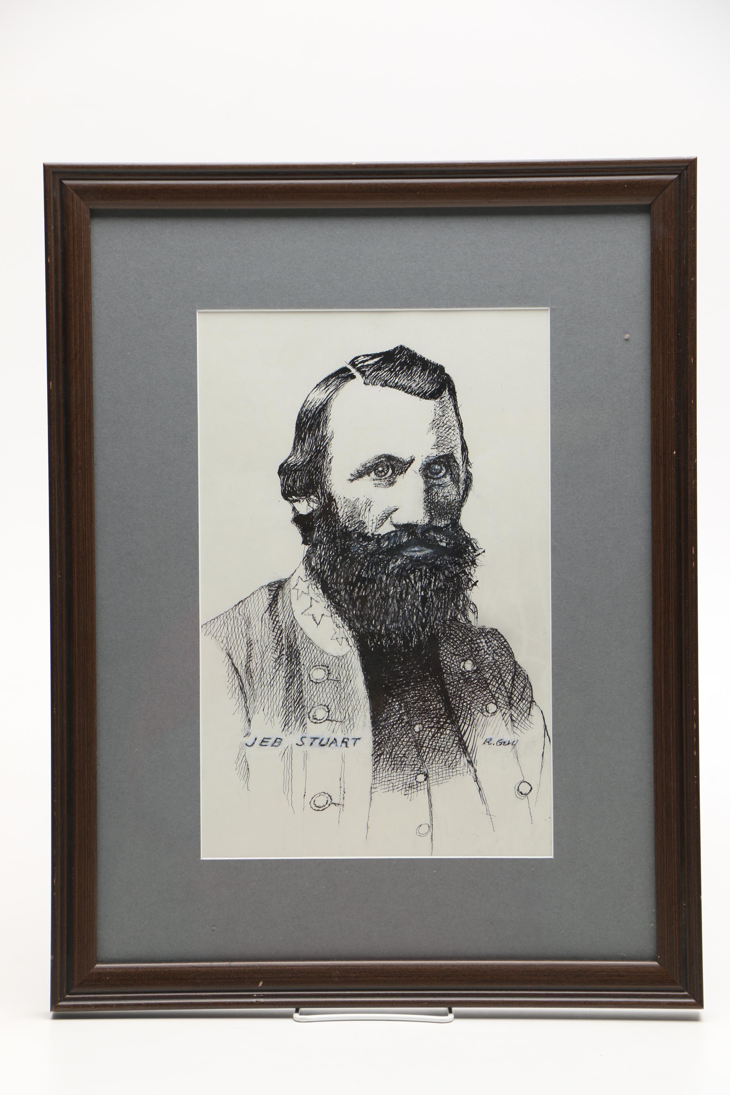 Richard Guy Original Pen and Ink Drawings of Civil War Figures