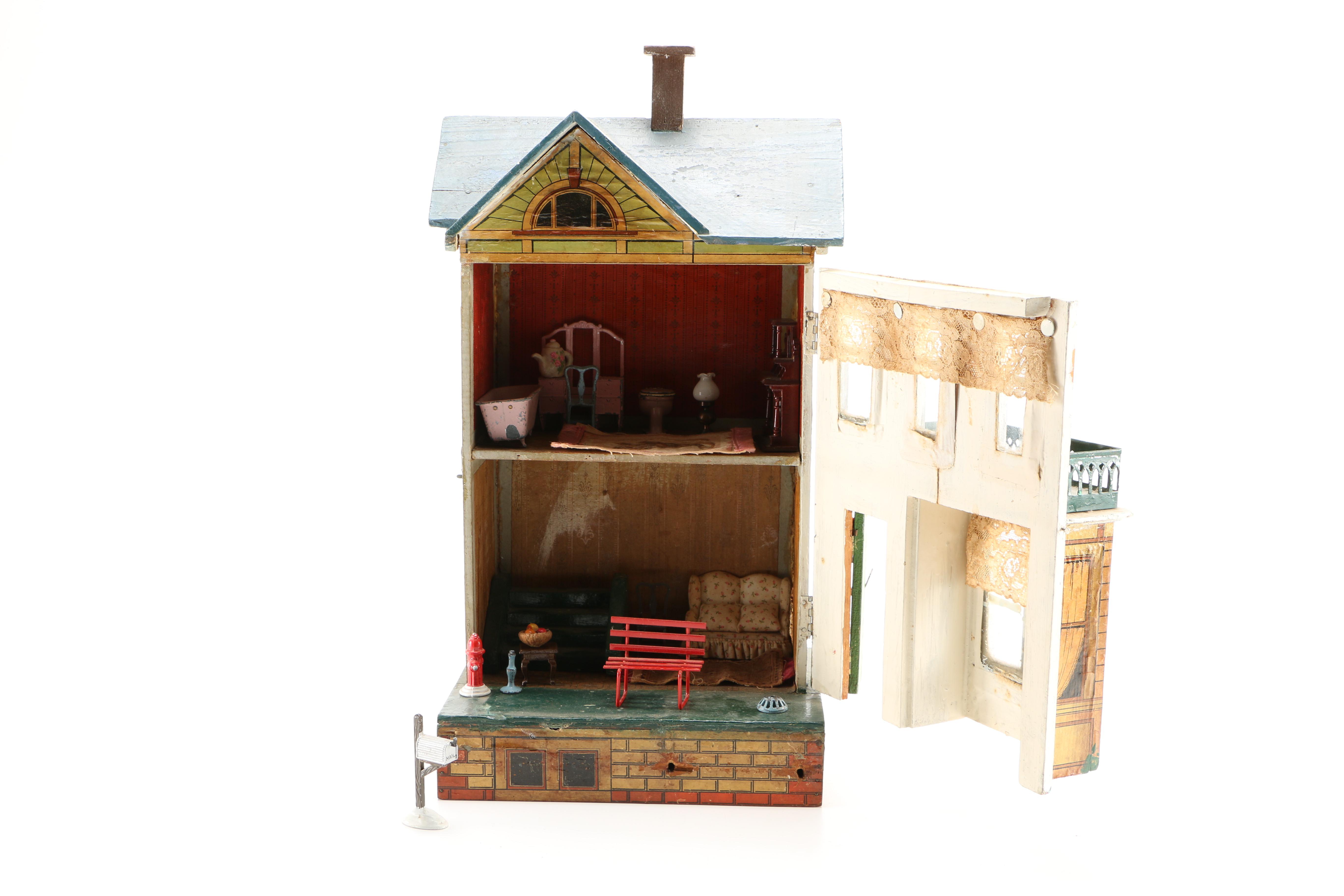 Handmade Wooden Dollhouse with Furniture