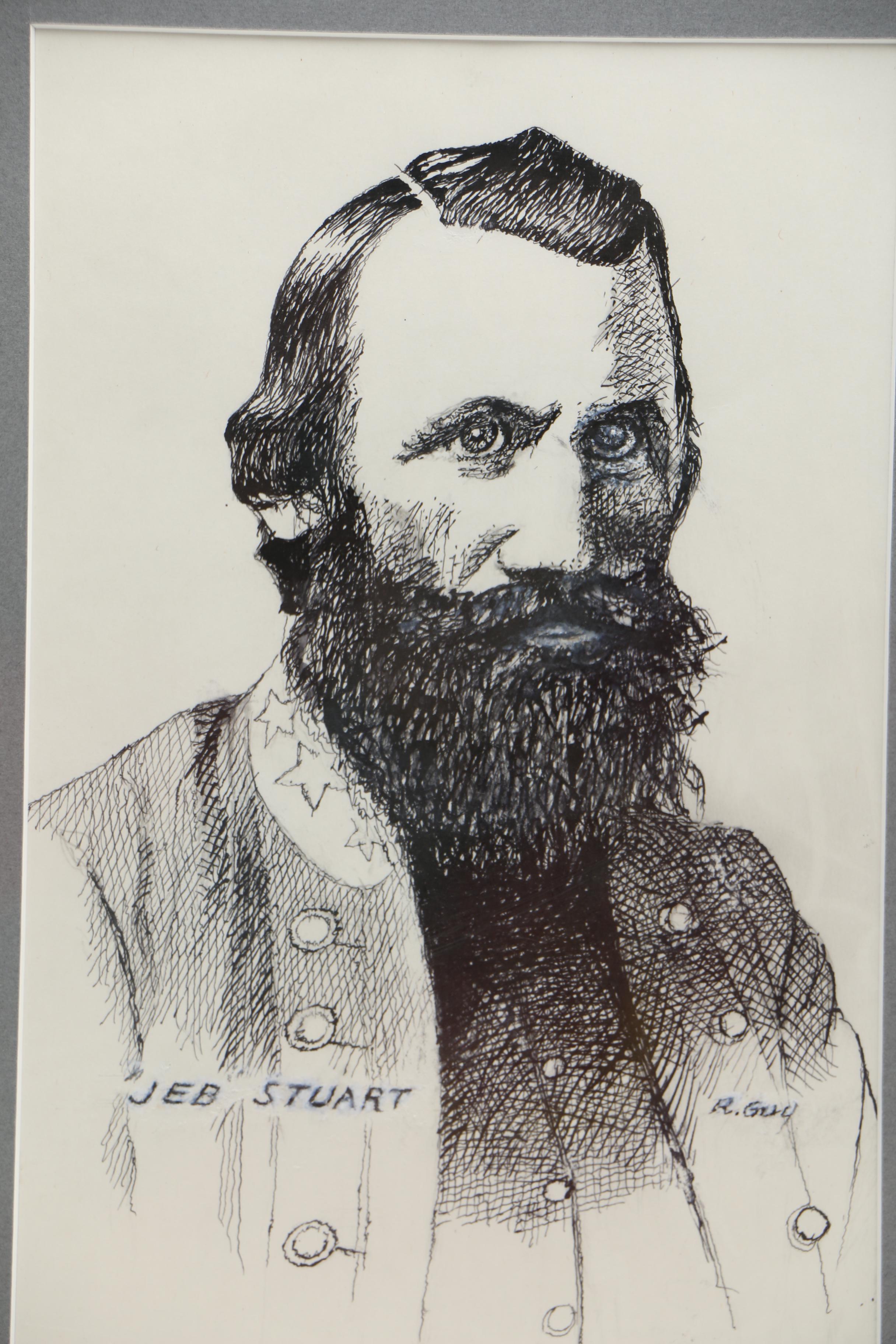 Richard Guy Original Pen and Ink Drawings of Civil War Figures