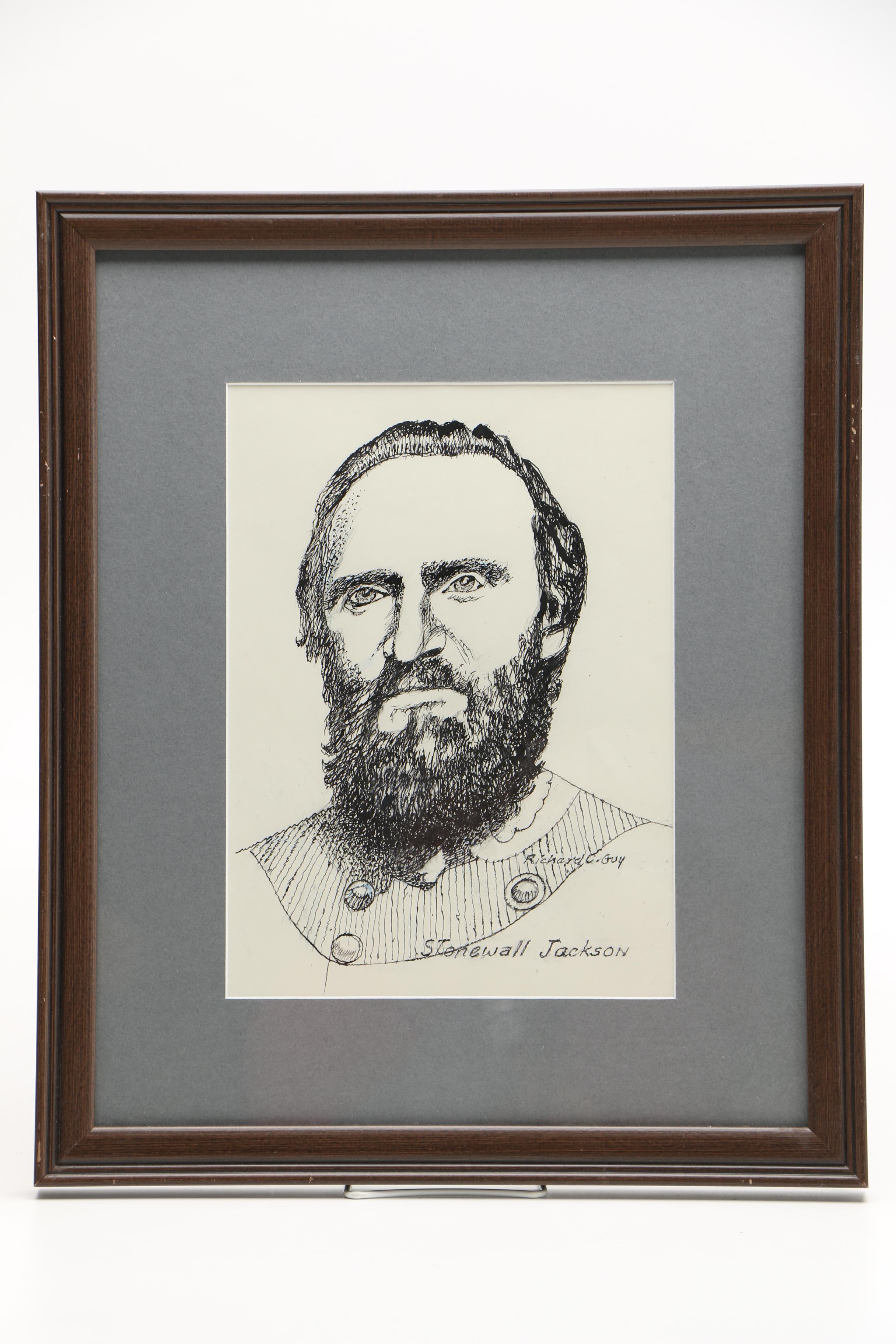 Richard Guy Original Pen and Ink Drawings of Civil War Figures