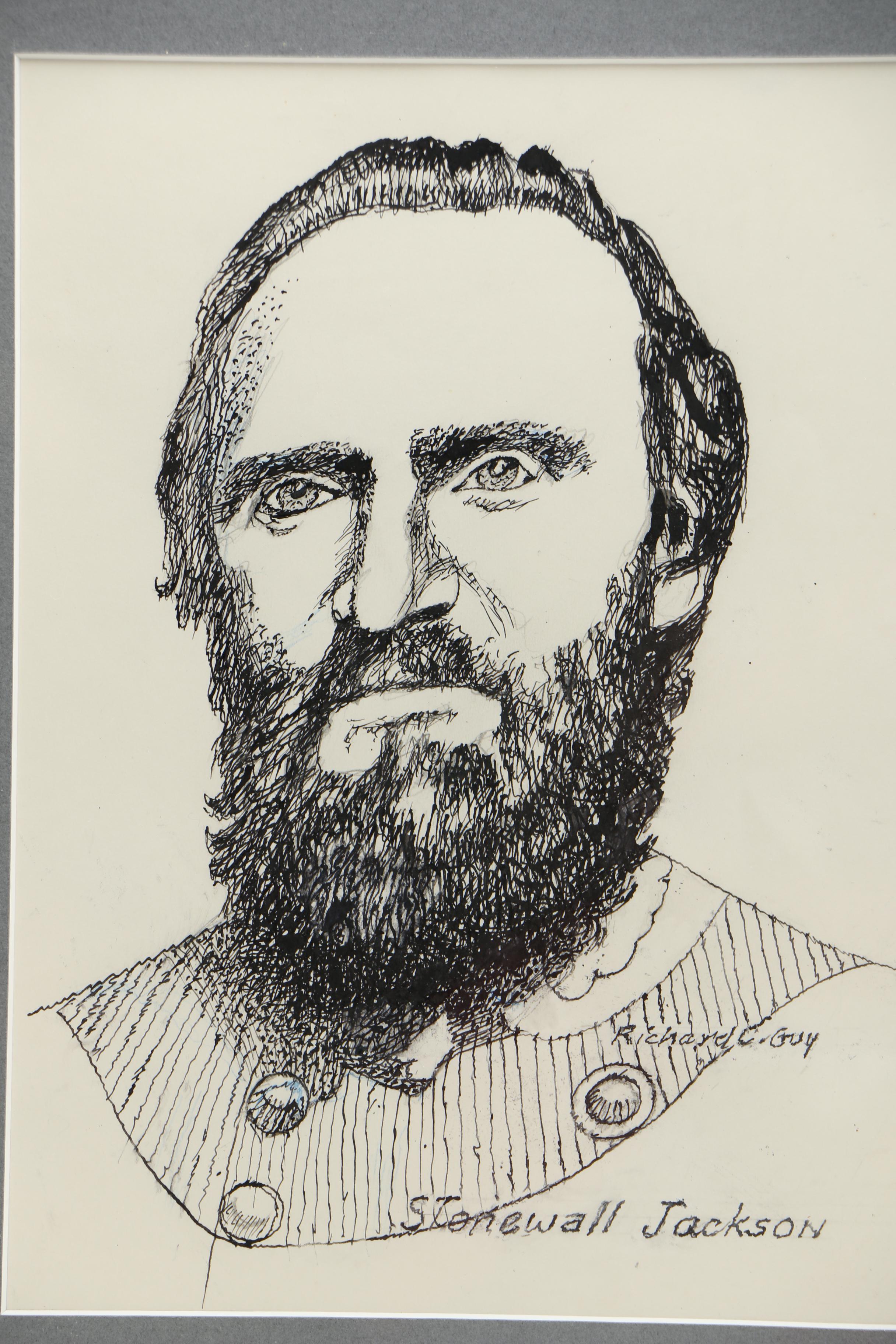 Richard Guy Original Pen and Ink Drawings of Civil War Figures