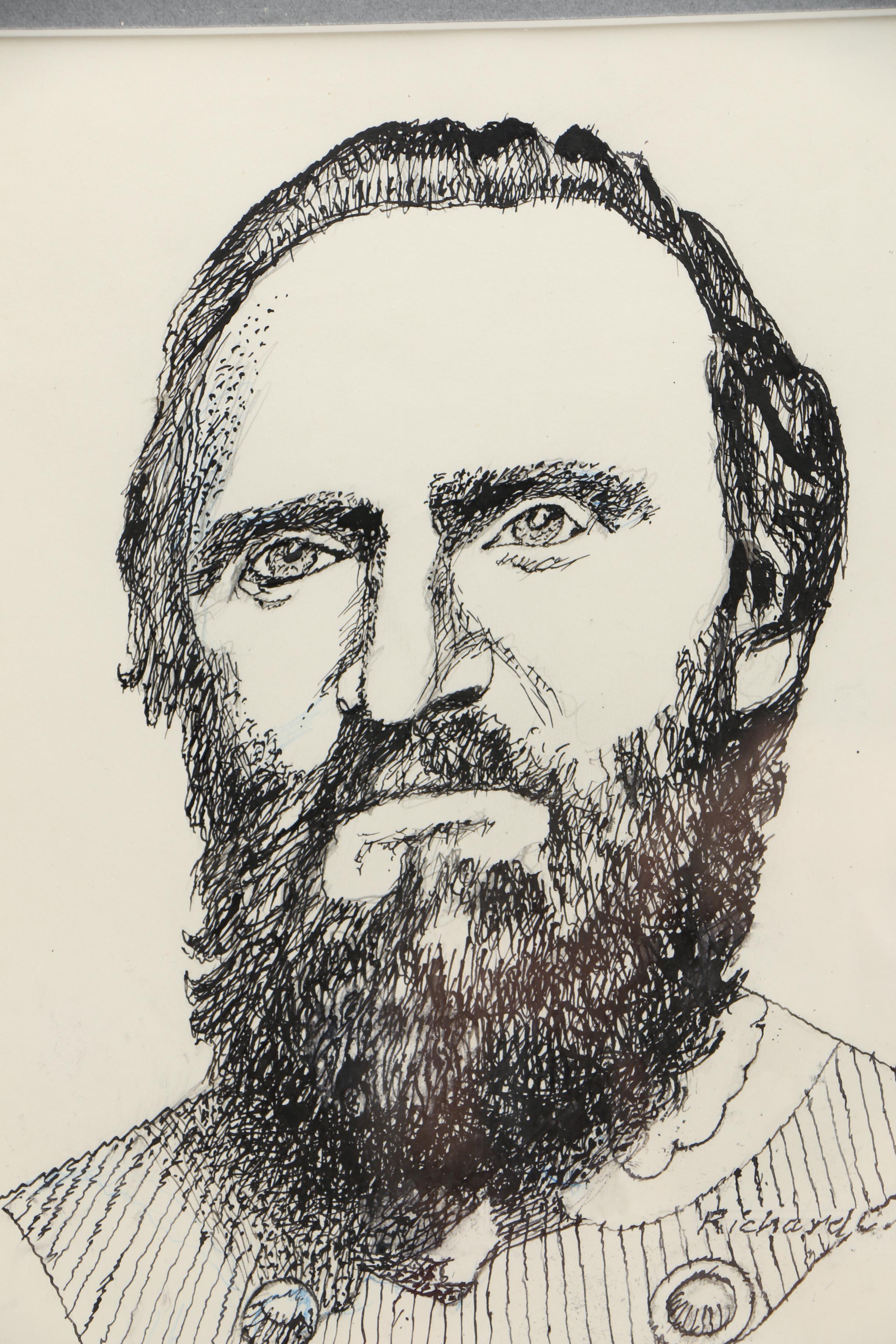 Richard Guy Original Pen and Ink Drawings of Civil War Figures