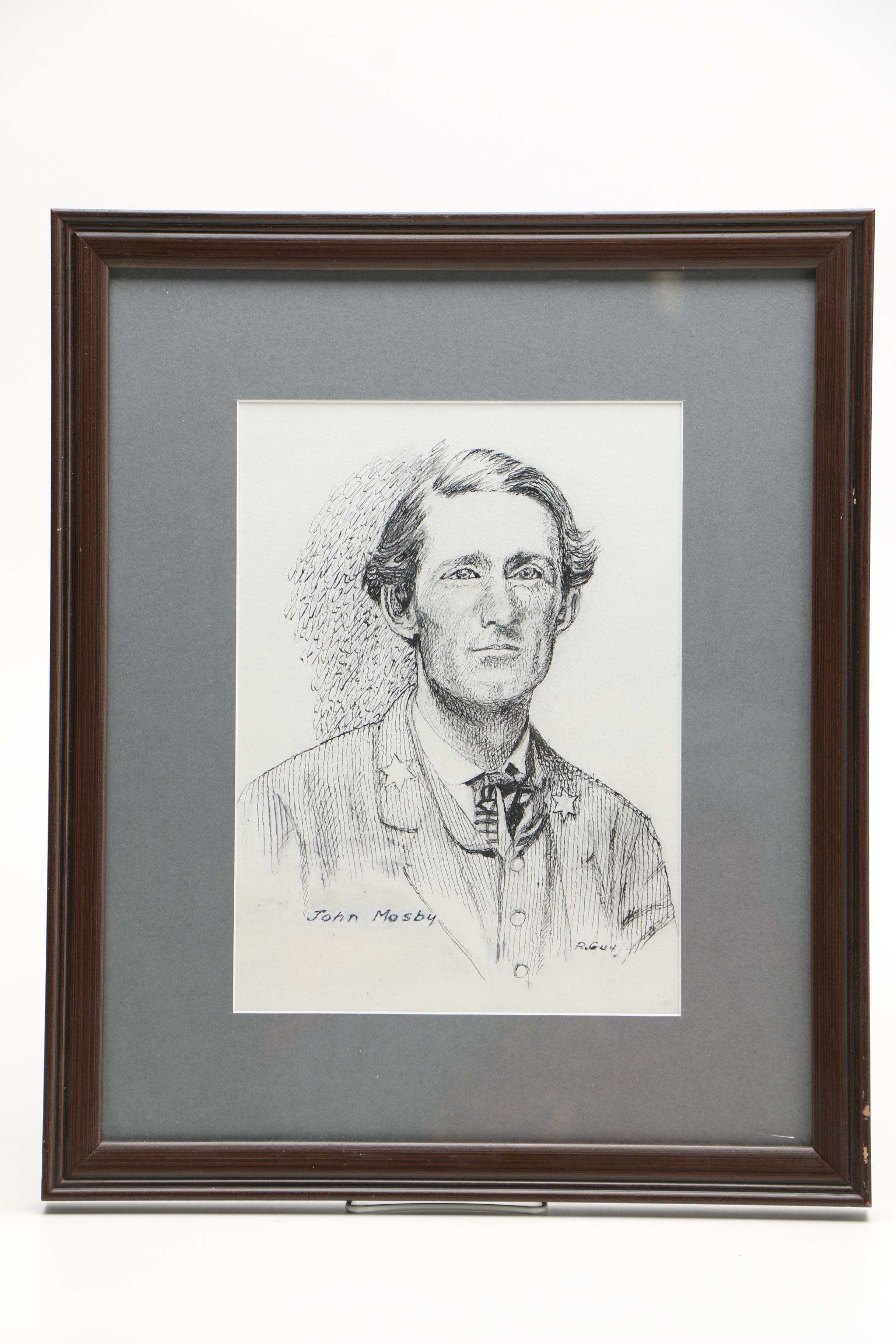 Richard Guy Original Pen and Ink Drawings of Civil War Figures