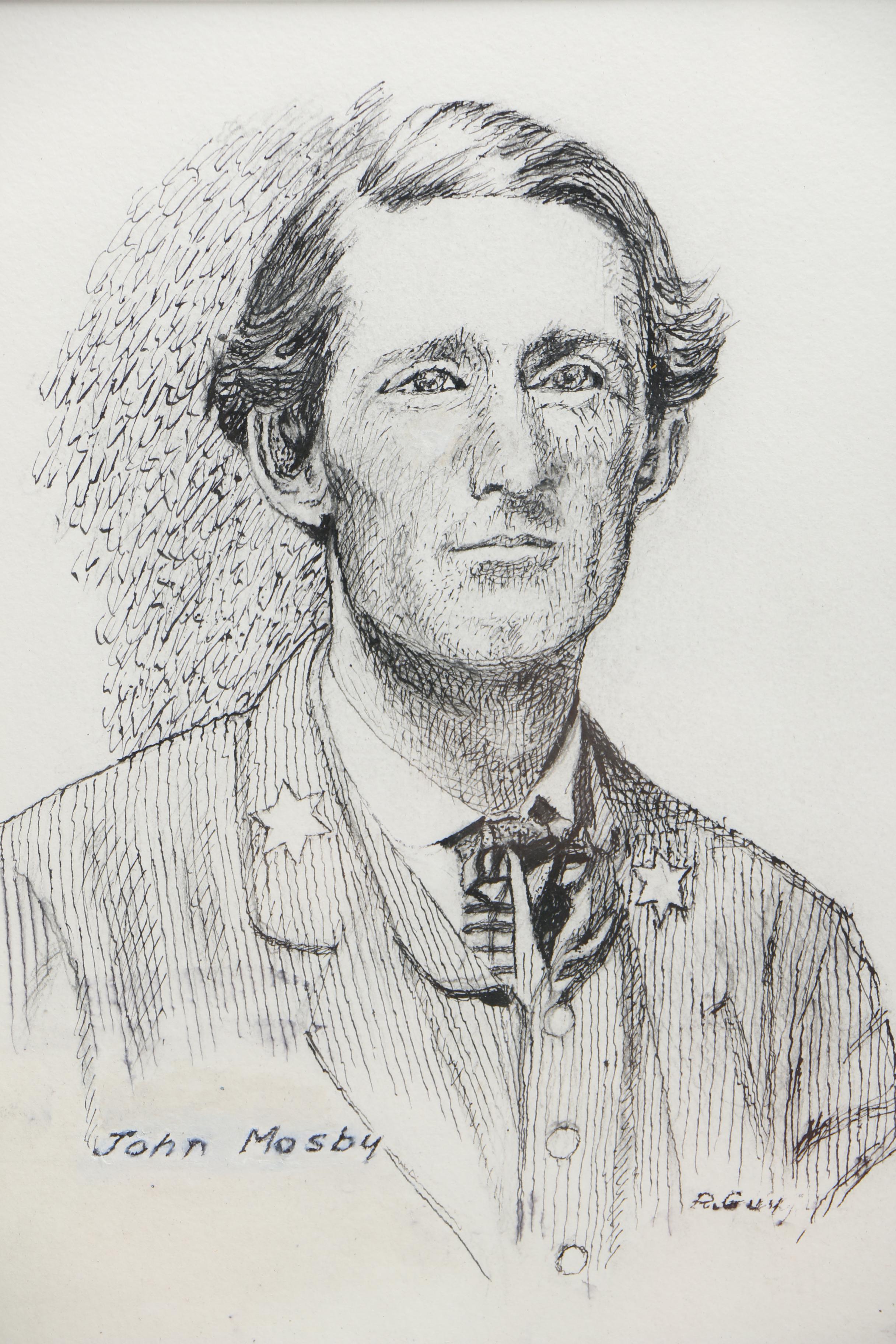 Richard Guy Original Pen and Ink Drawings of Civil War Figures