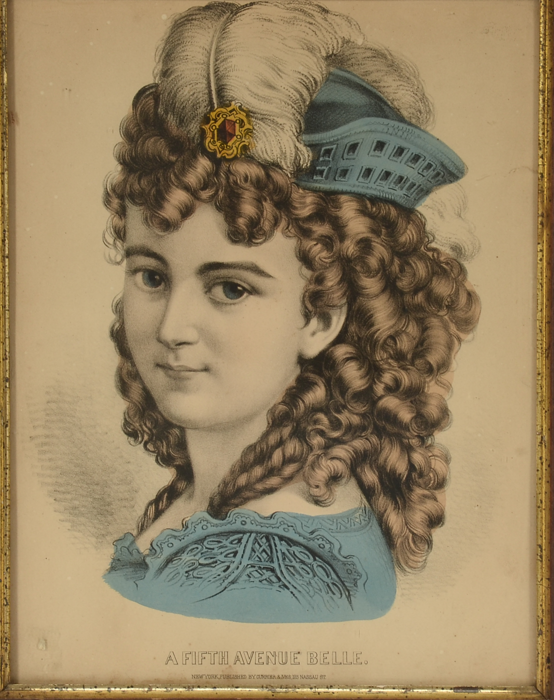 Antique Currier & Ives Hand-Colored Lithograph "Fifth Avenue Belle"