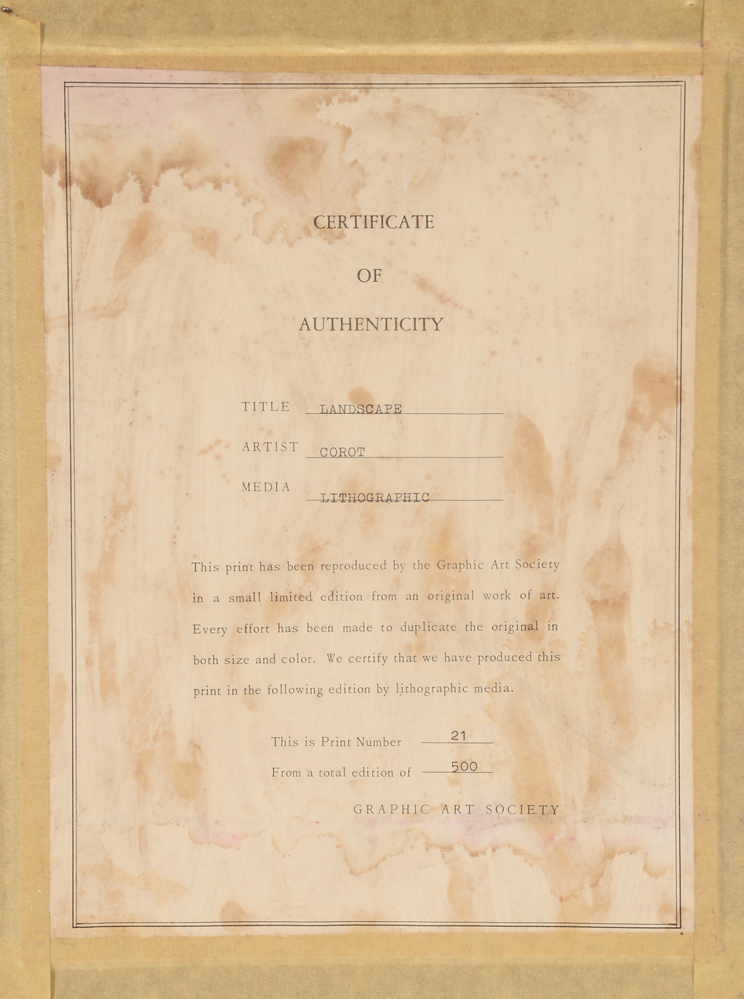 Lithographic Reproduction of Landscape Etching after Corot
