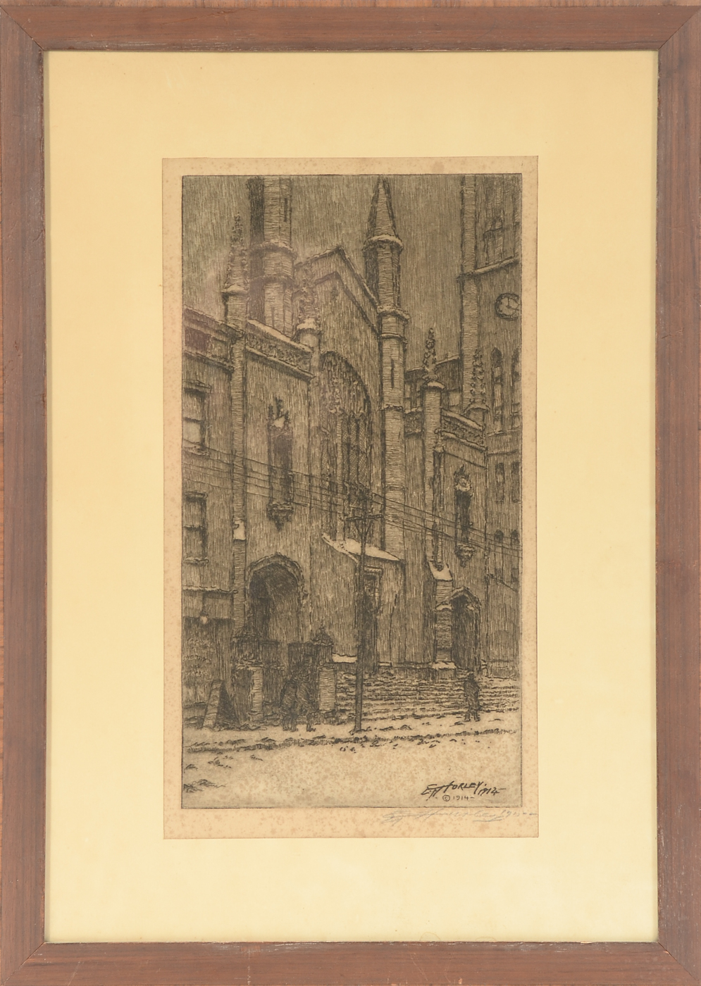 E. T. Hurley Signed 1914 Etching "Christ Church"
