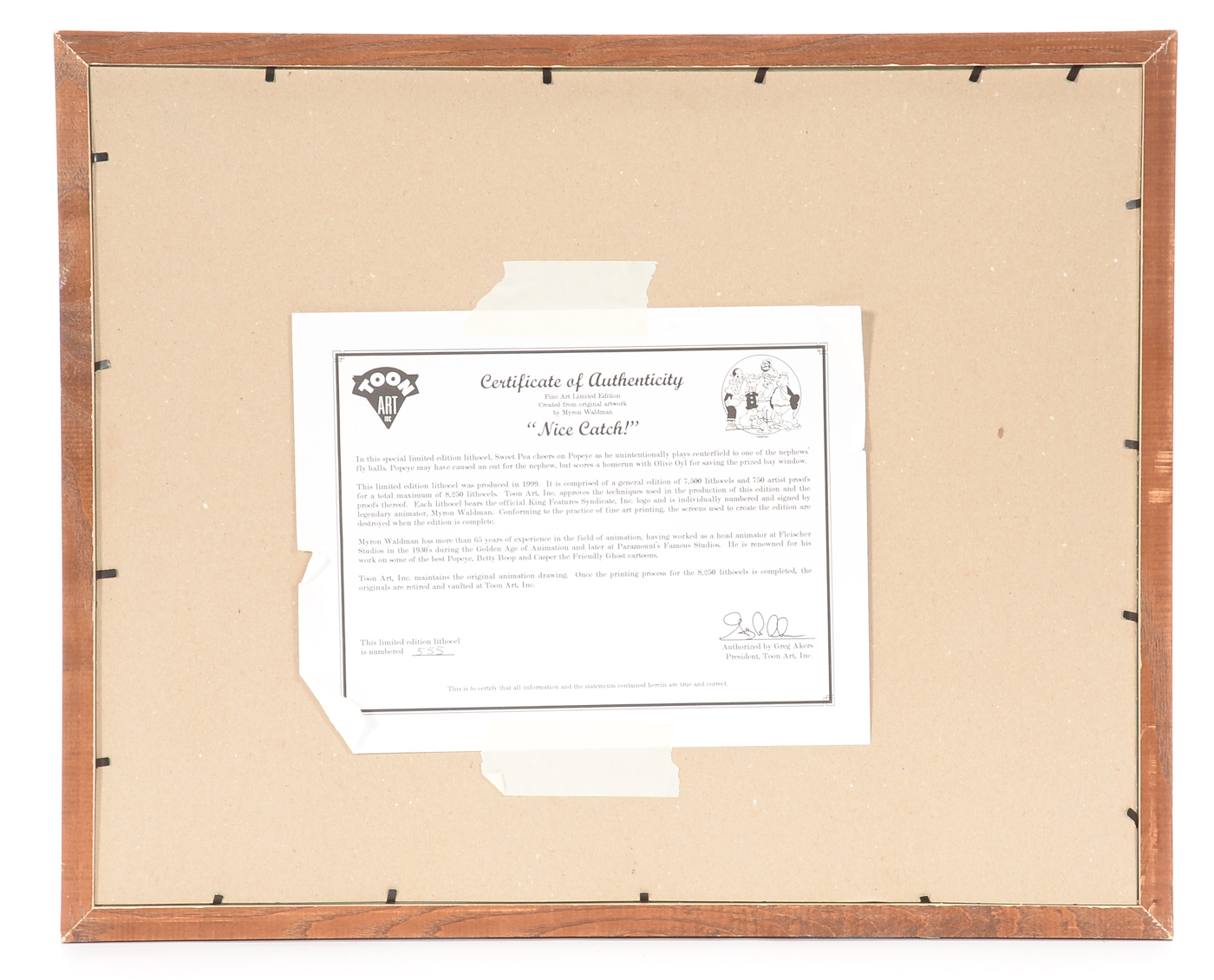 Limited Edition Reproduction of a "Popeye" Animation Cel