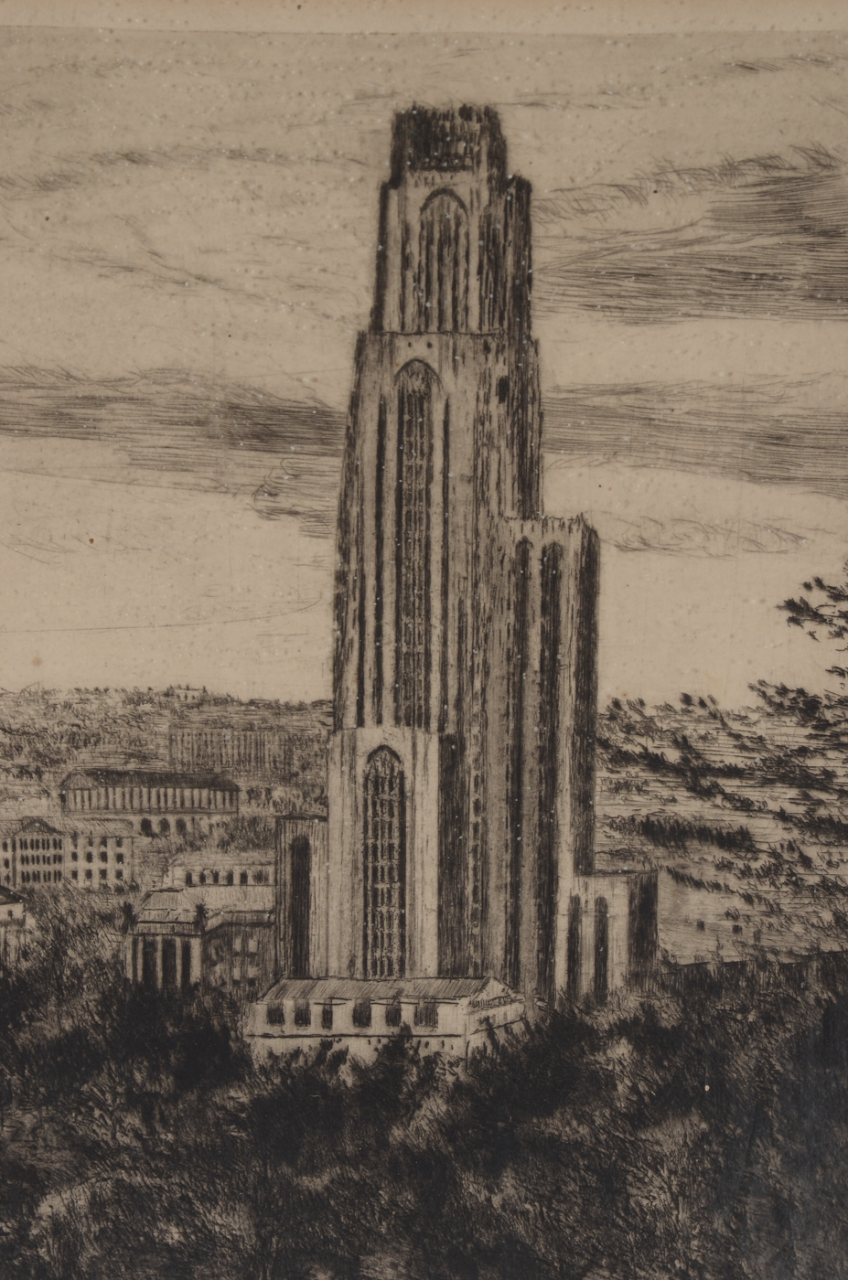 A. Lee Bear Signed 1950 Architectural Drypoint Etching