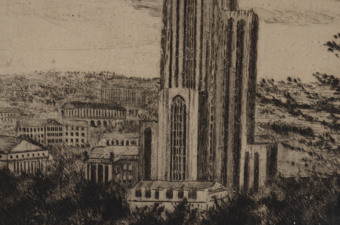 A. Lee Bear Signed 1950 Architectural Drypoint Etching