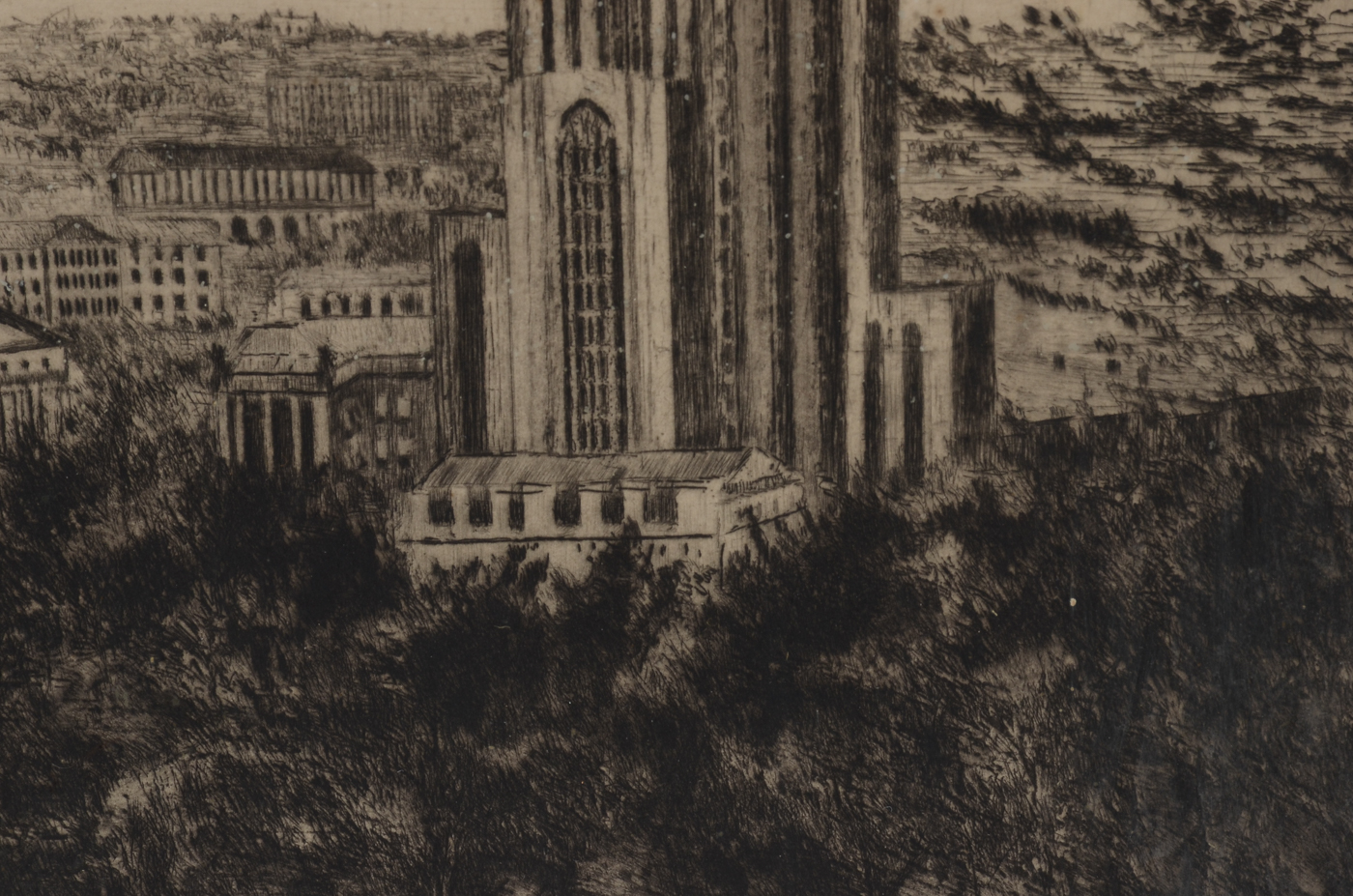 A. Lee Bear Signed 1950 Architectural Drypoint Etching