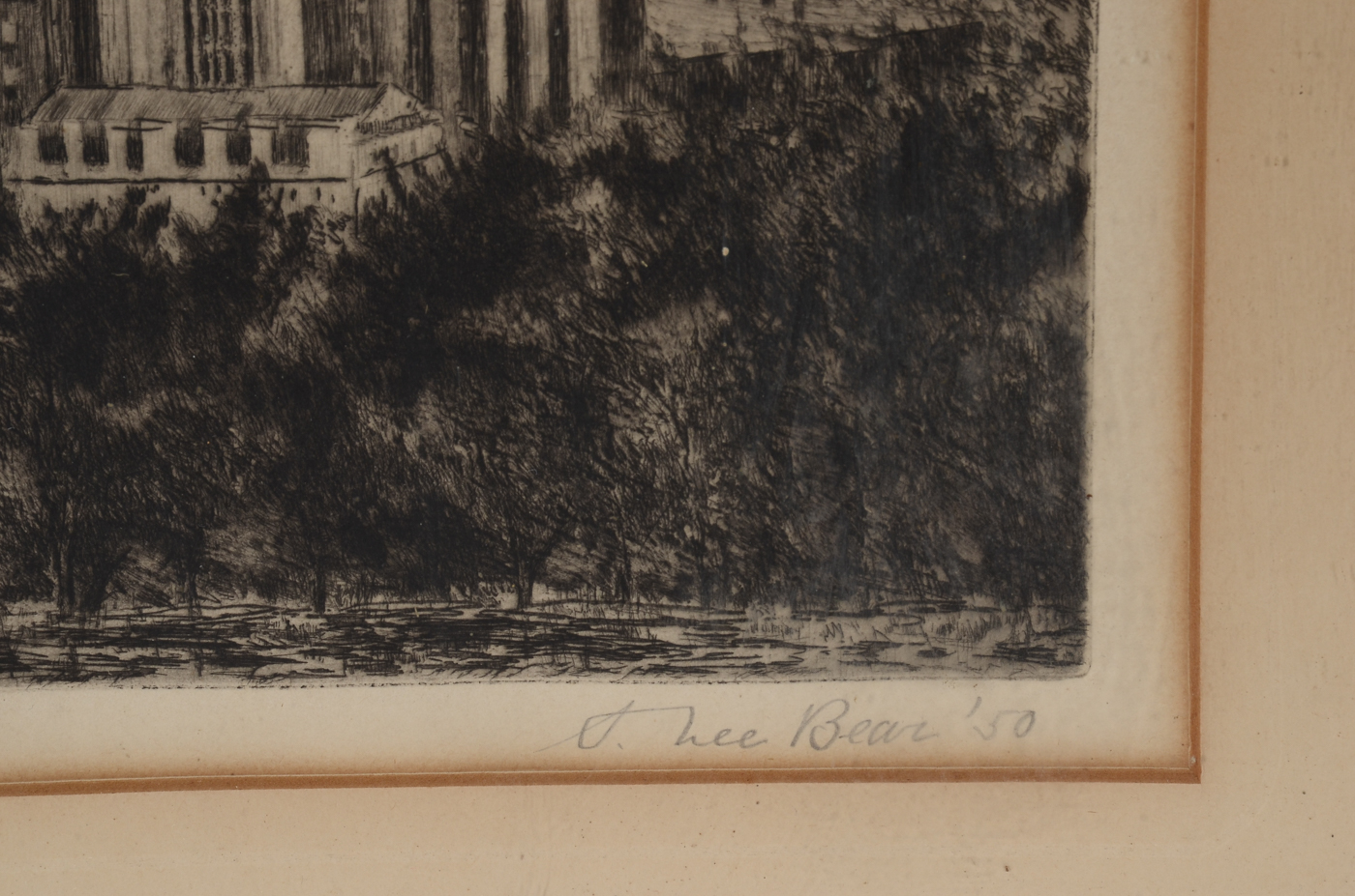 A. Lee Bear Signed 1950 Architectural Drypoint Etching