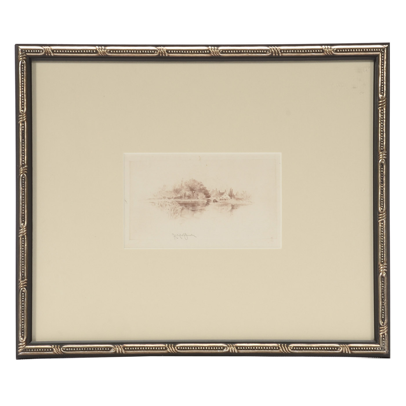 Signed Original Miniature Sepia Landscape Etching