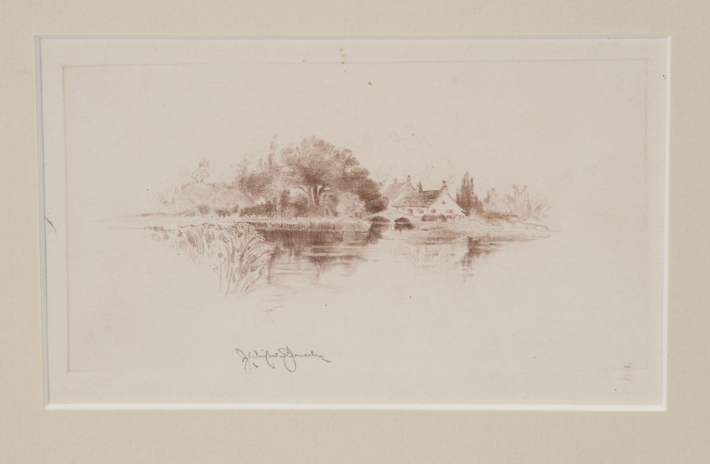 Signed Original Miniature Sepia Landscape Etching