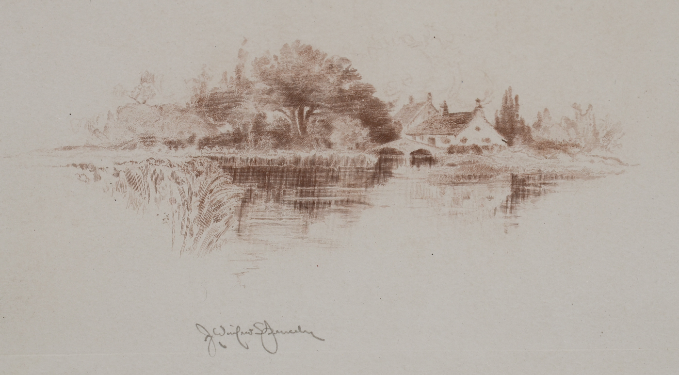 Signed Original Miniature Sepia Landscape Etching