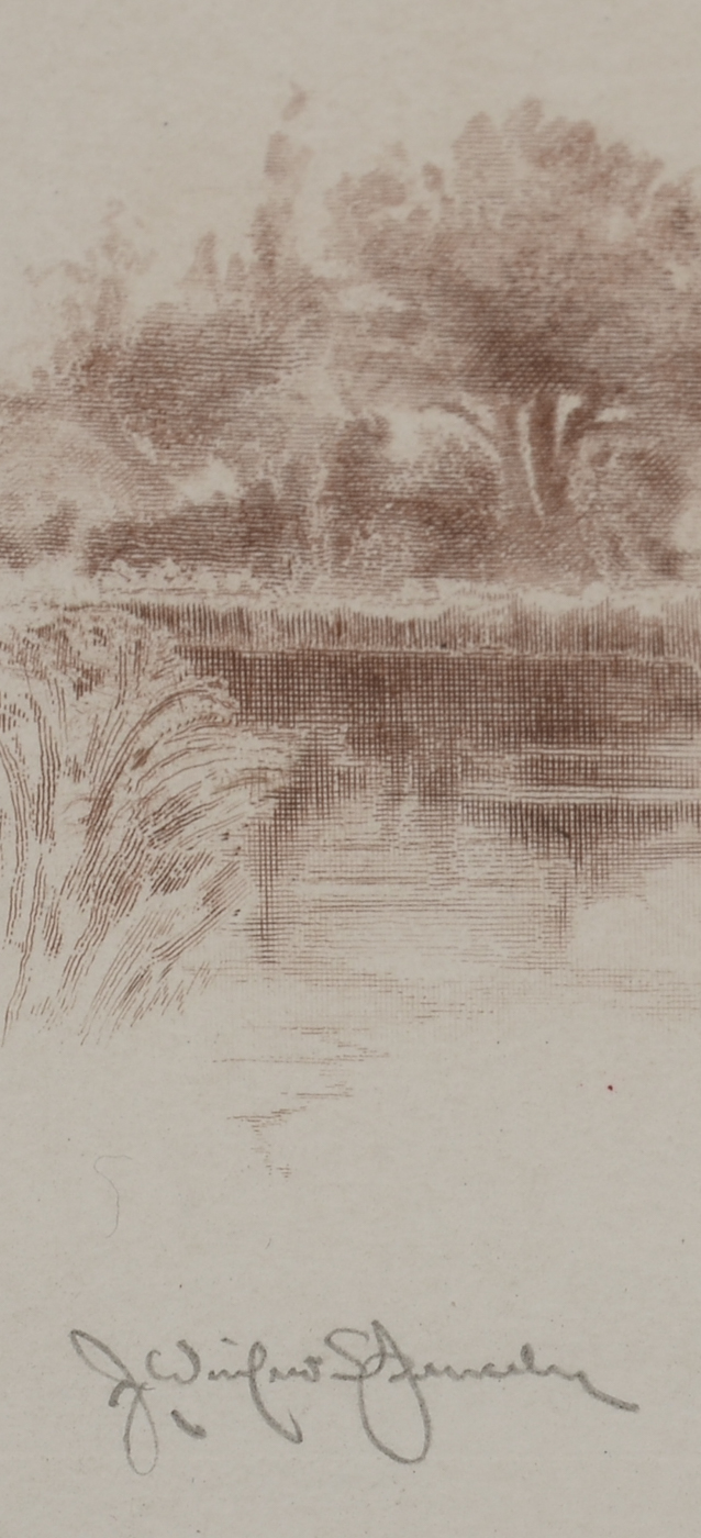 Signed Original Miniature Sepia Landscape Etching