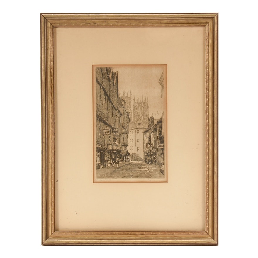 Original Signed Etching of a Parisian Street Scene