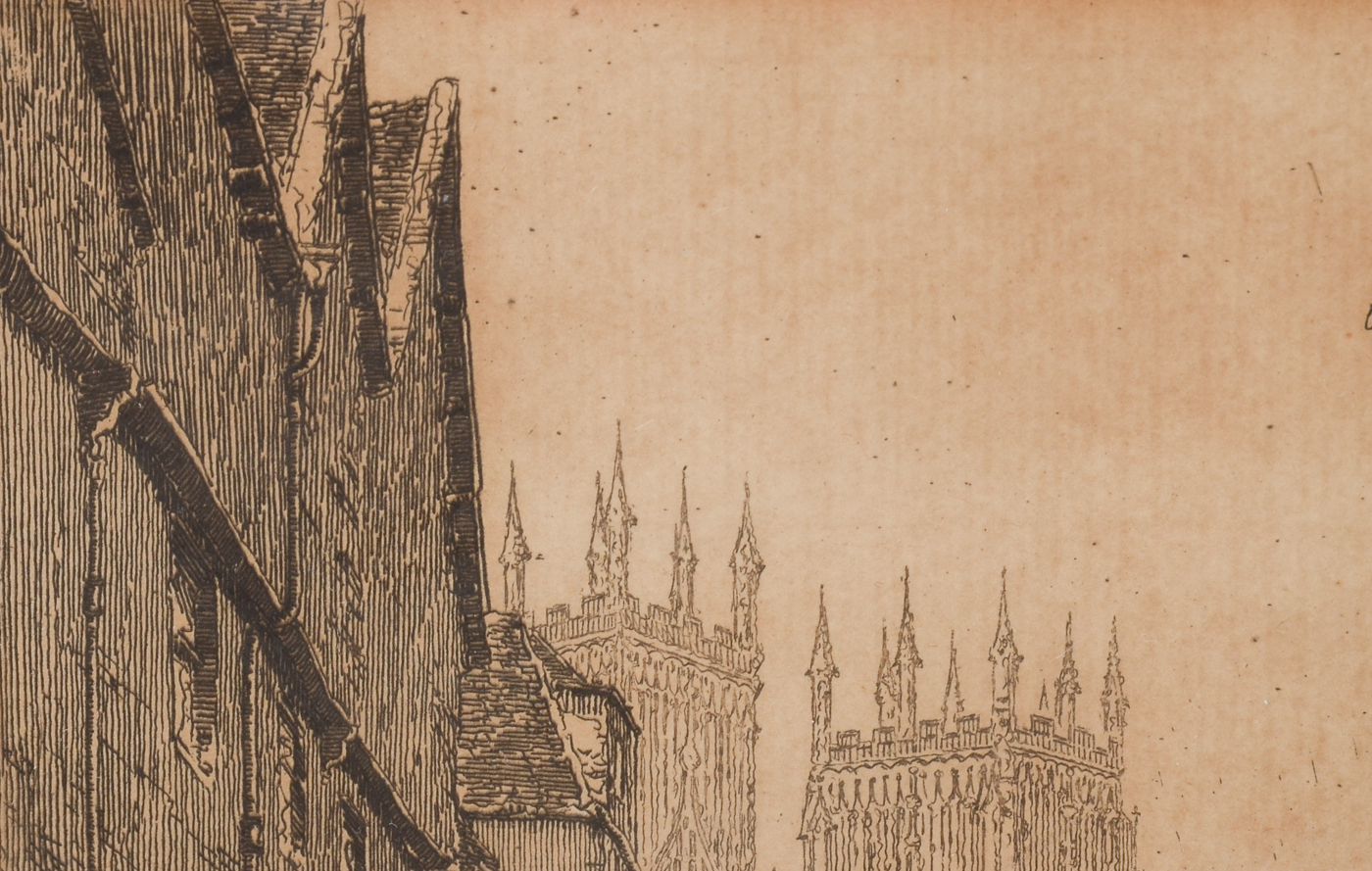 Original Signed Etching of a Parisian Street Scene