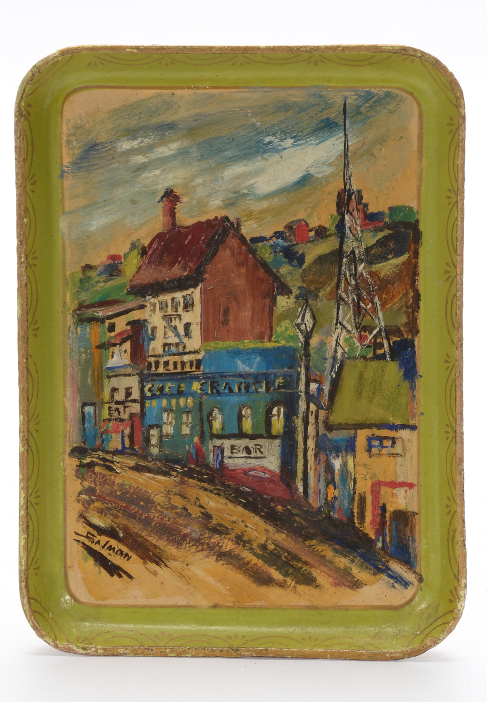 Original Oil Painting on Wooden Tray by Artist Salmon