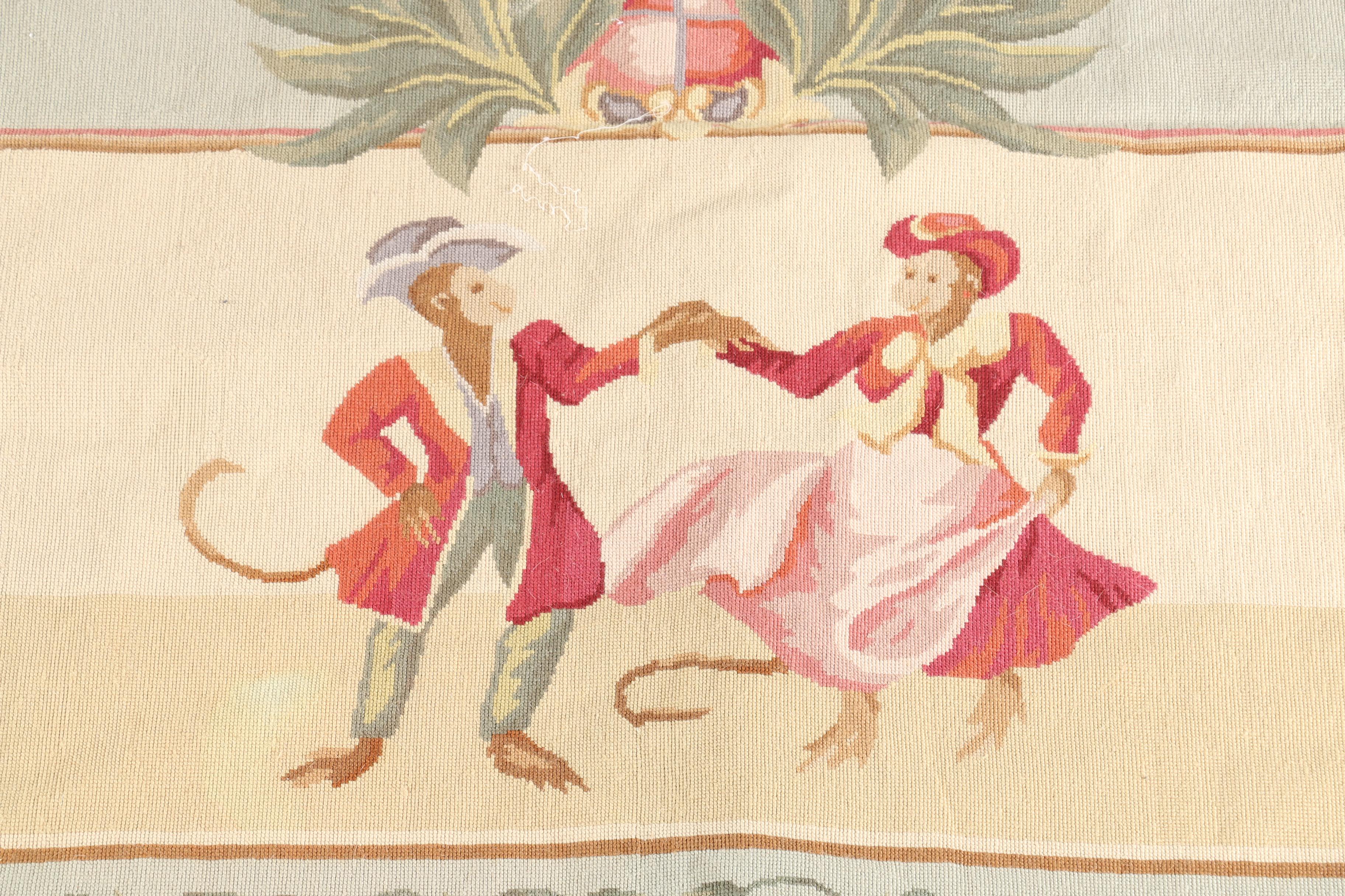 Hand-Knotted Pictorial Monkey Themed Area Rug