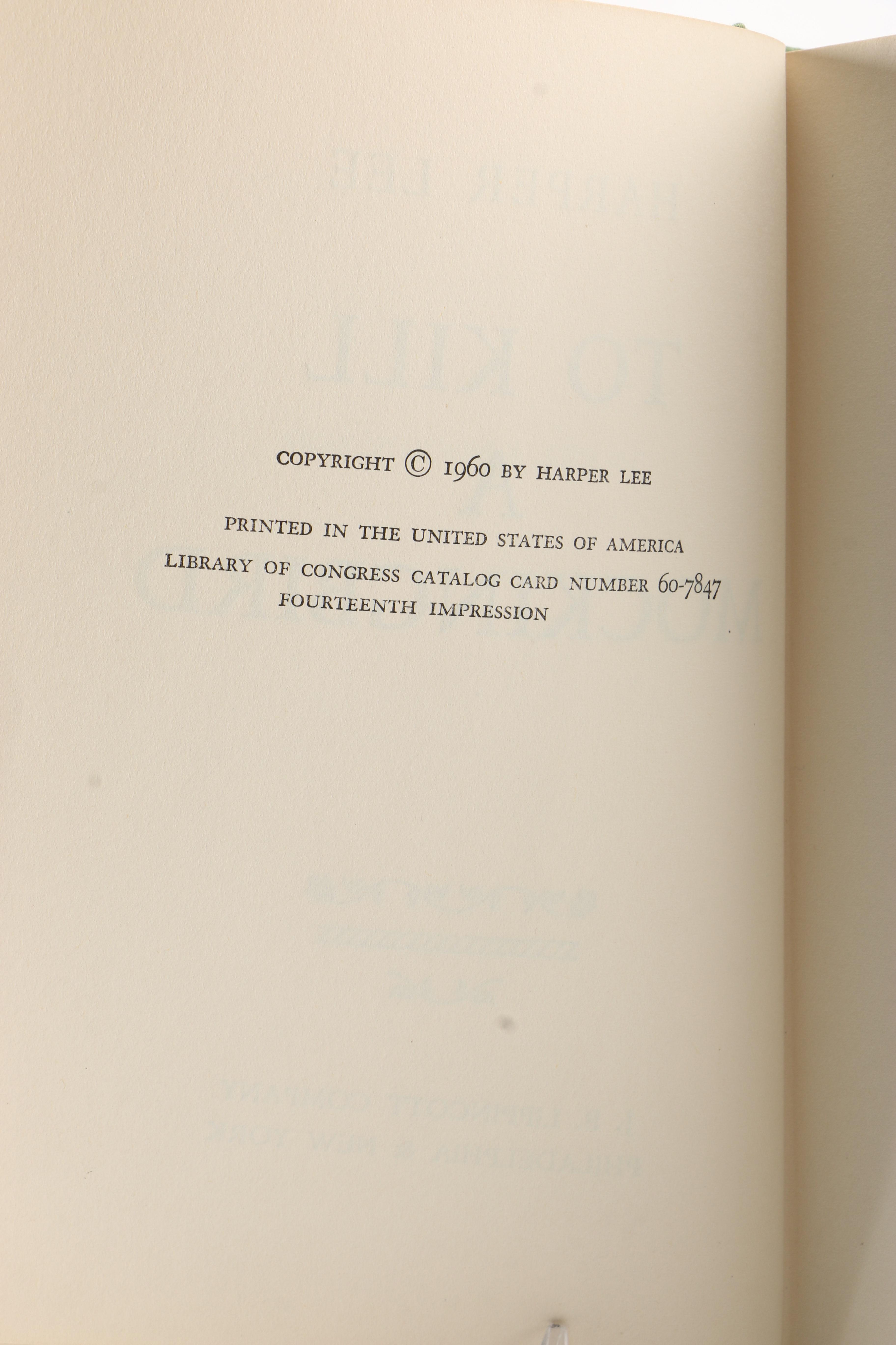 First Edition, Later Printing of "To Kill a Mockingbird" by Harper Lee
