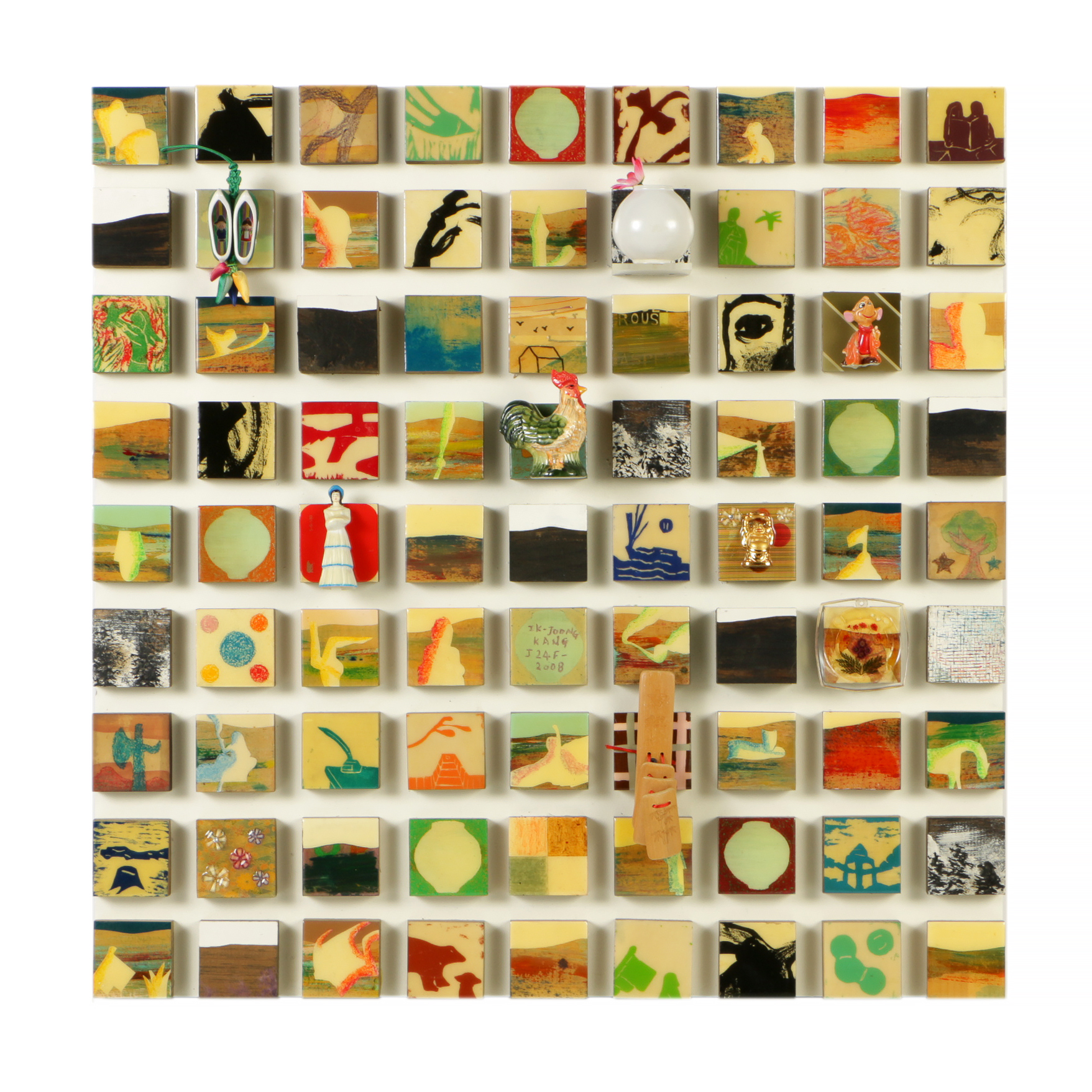 Ik-Joong Kang Mixed Media on Wood "Happy World (Birds 1)"