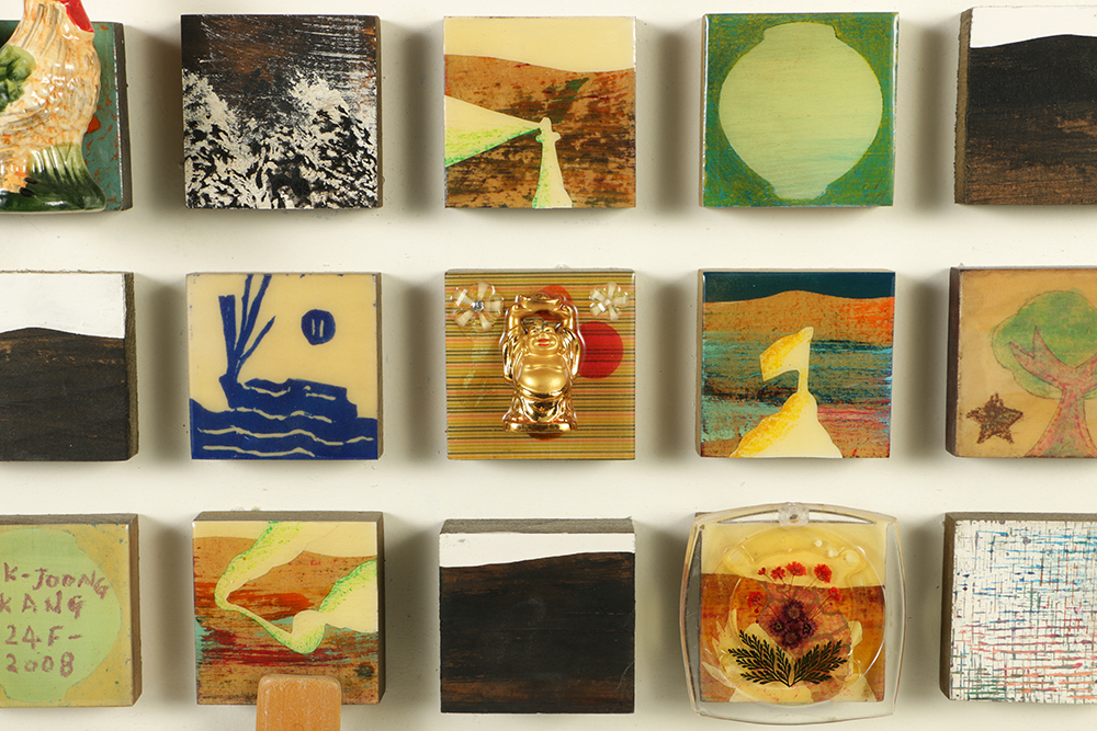 Ik-Joong Kang Mixed Media on Wood "Happy World (Birds 1)"