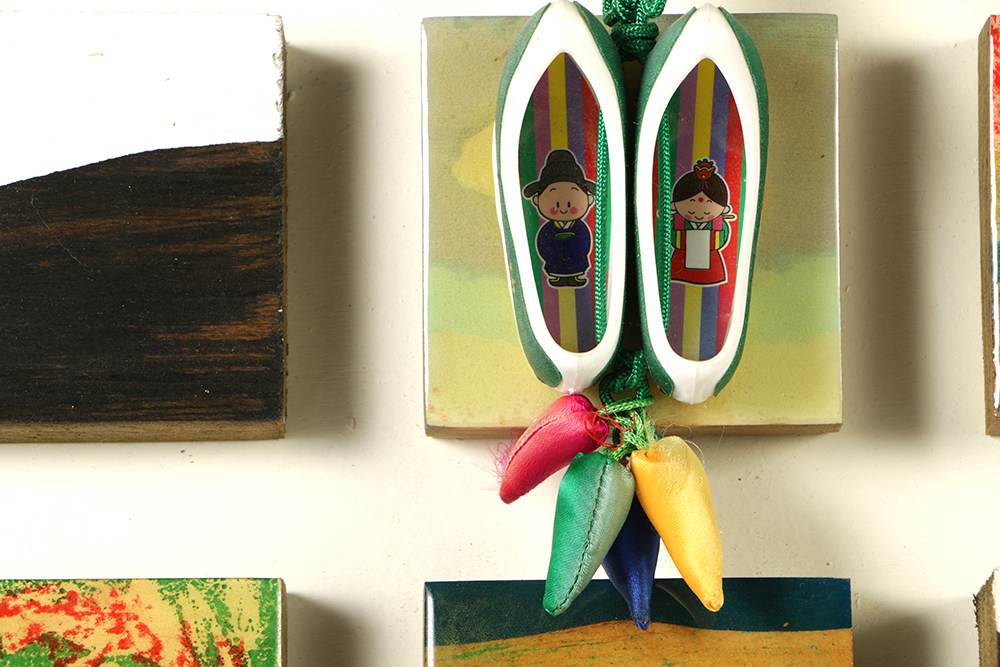 Ik-Joong Kang Mixed Media on Wood "Happy World (Birds 1)"