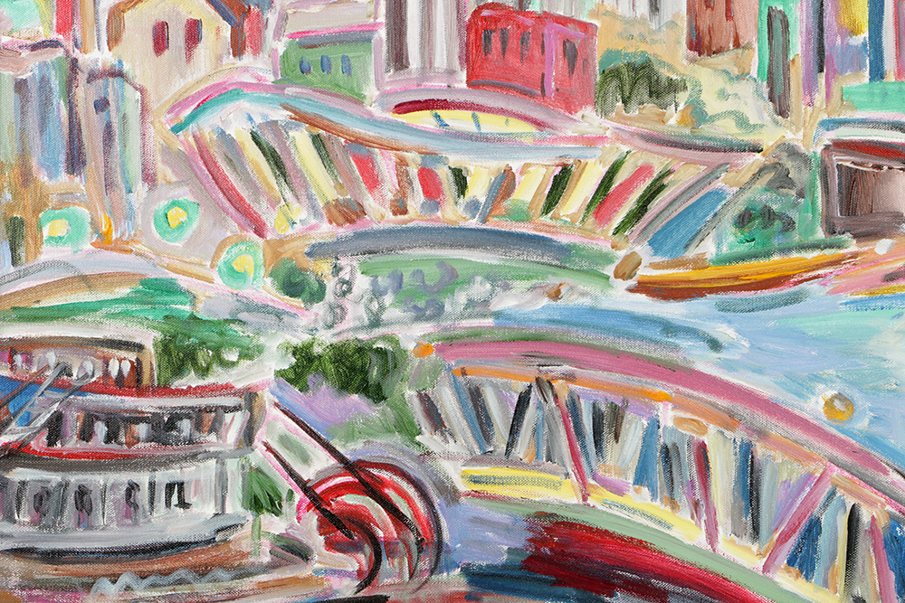 Beverly Erschell Oil Painting on Canvas of Cincinnati Skyline