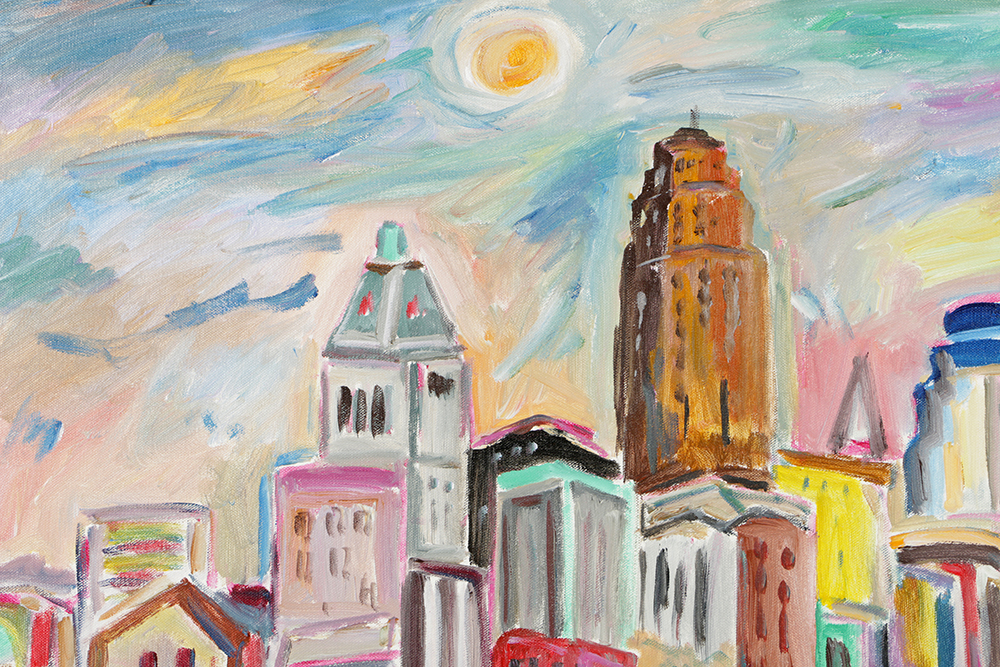 Beverly Erschell Oil Painting on Canvas of Cincinnati Skyline