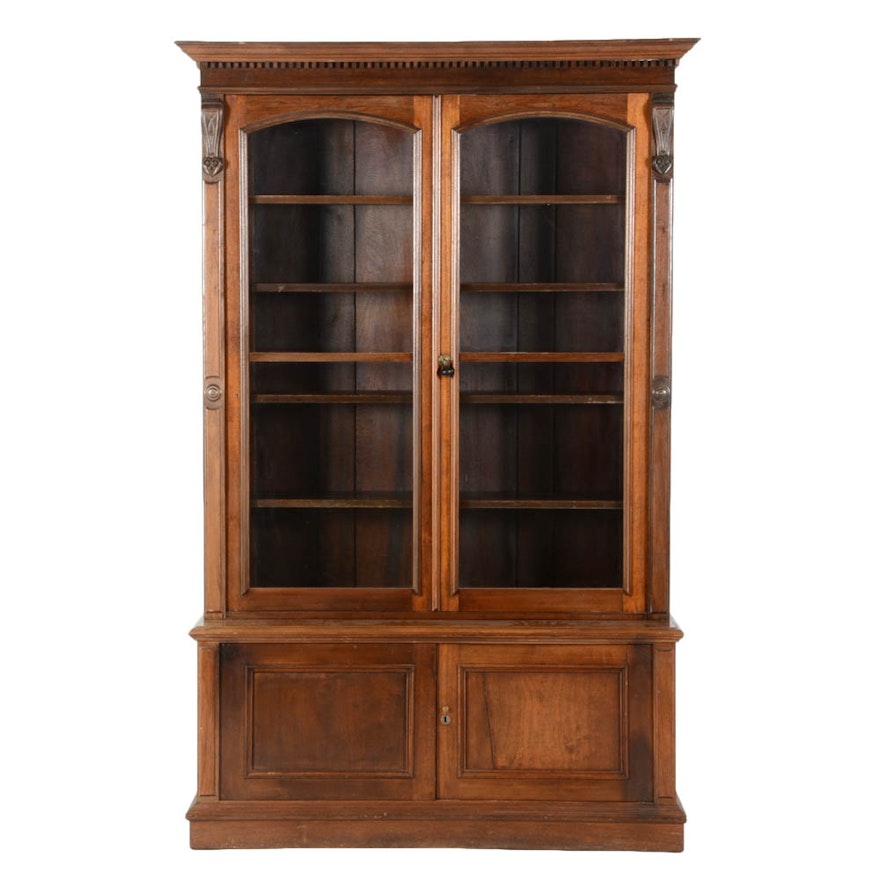Victorian Walnut Bookcase on Cabinet