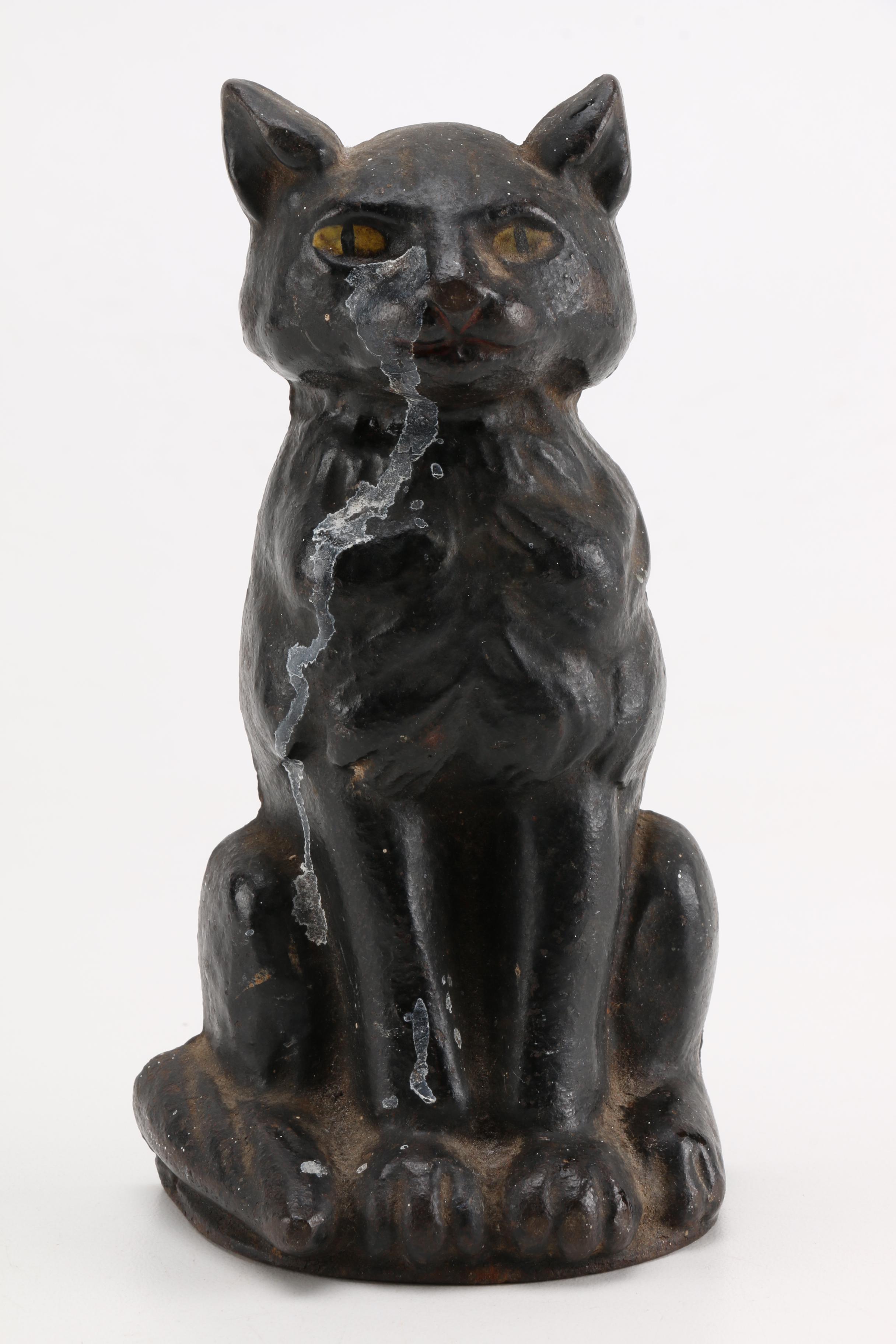 Vintage Black Cat Cast Iron Door Stop