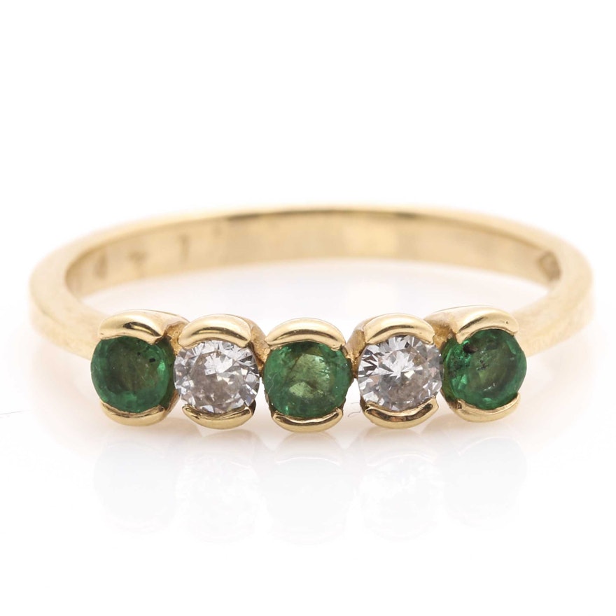 14K Yellow Gold Emerald and Diamond Ring