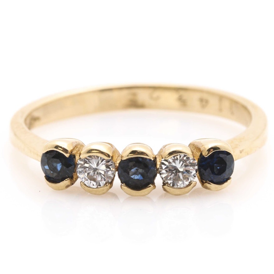 14K Yellow Gold Sapphire and Diamond Ring