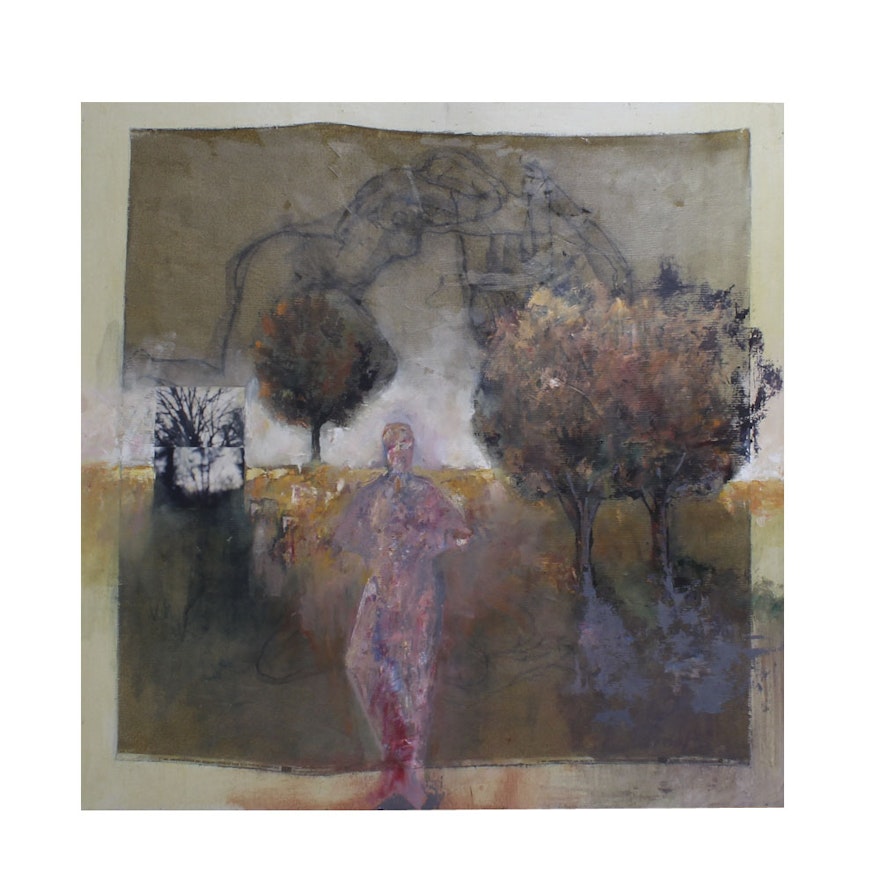 Hal Schwarze Mixed Media Painting of a Figure in a Landscape