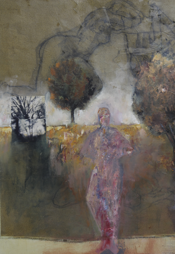 Hal Schwarze Mixed Media Painting of a Figure in a Landscape