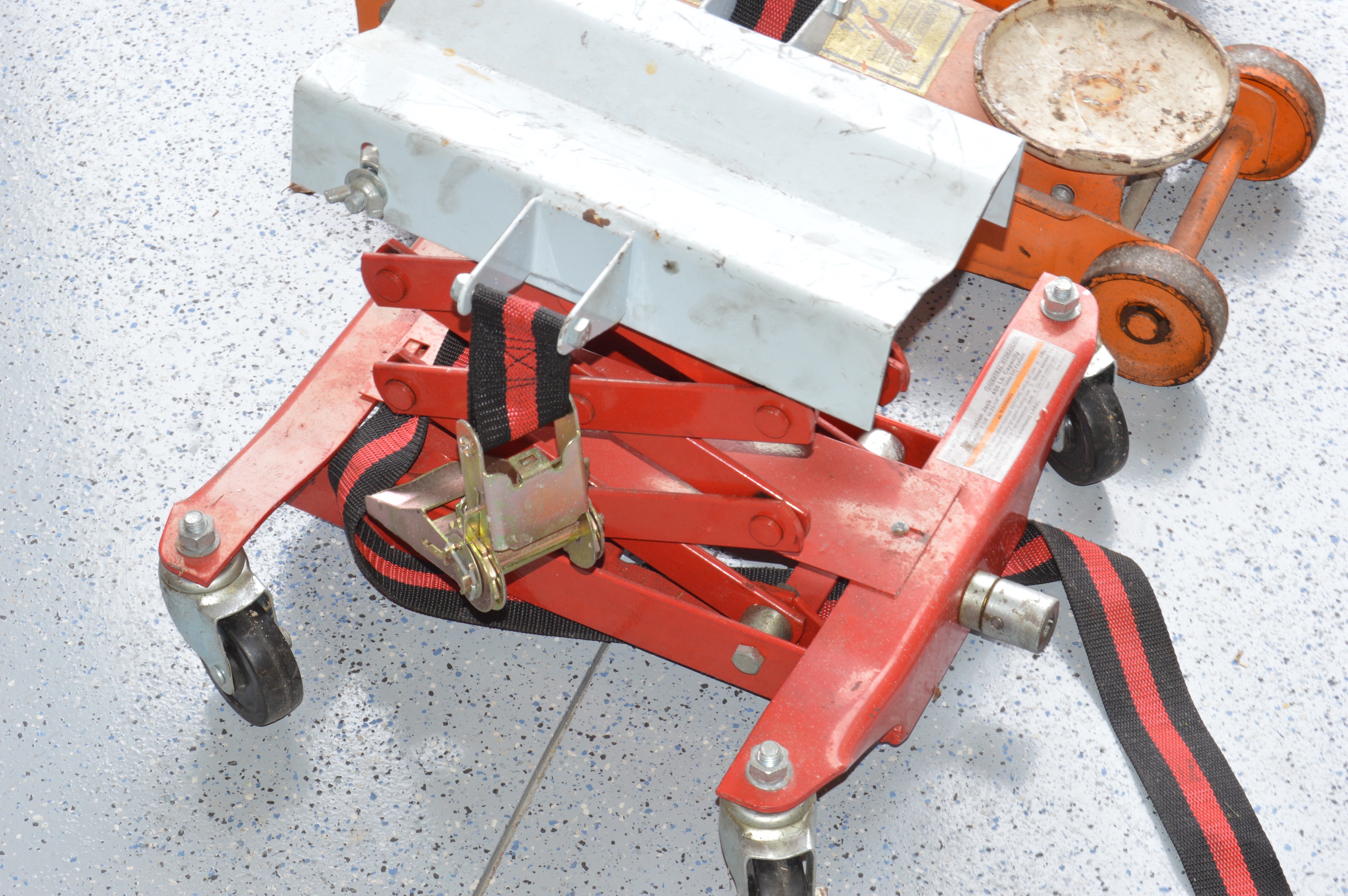 Pair of Floor Jacks and Portable Halogen Light