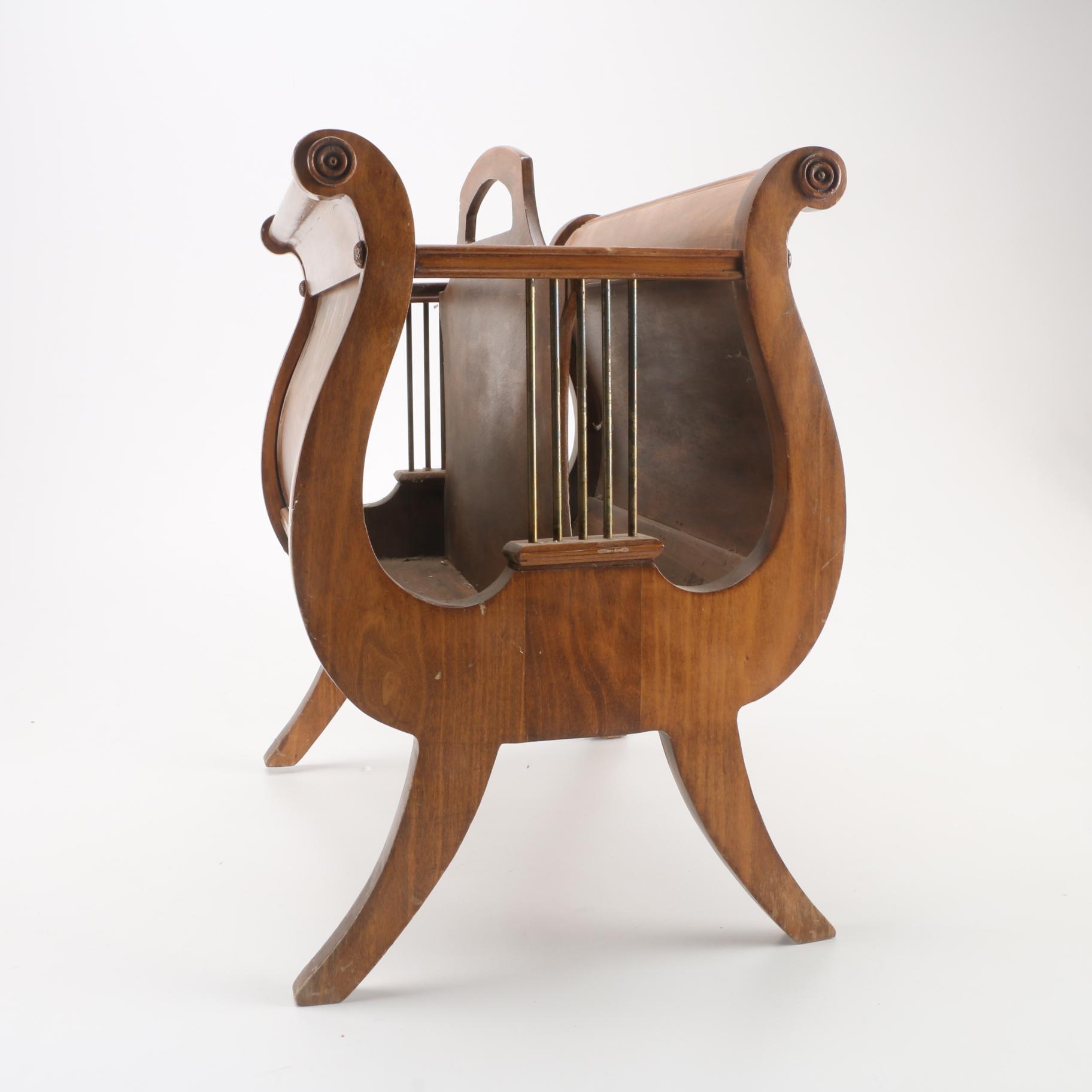 Butler Style Lyre Shaped Magazine Rack