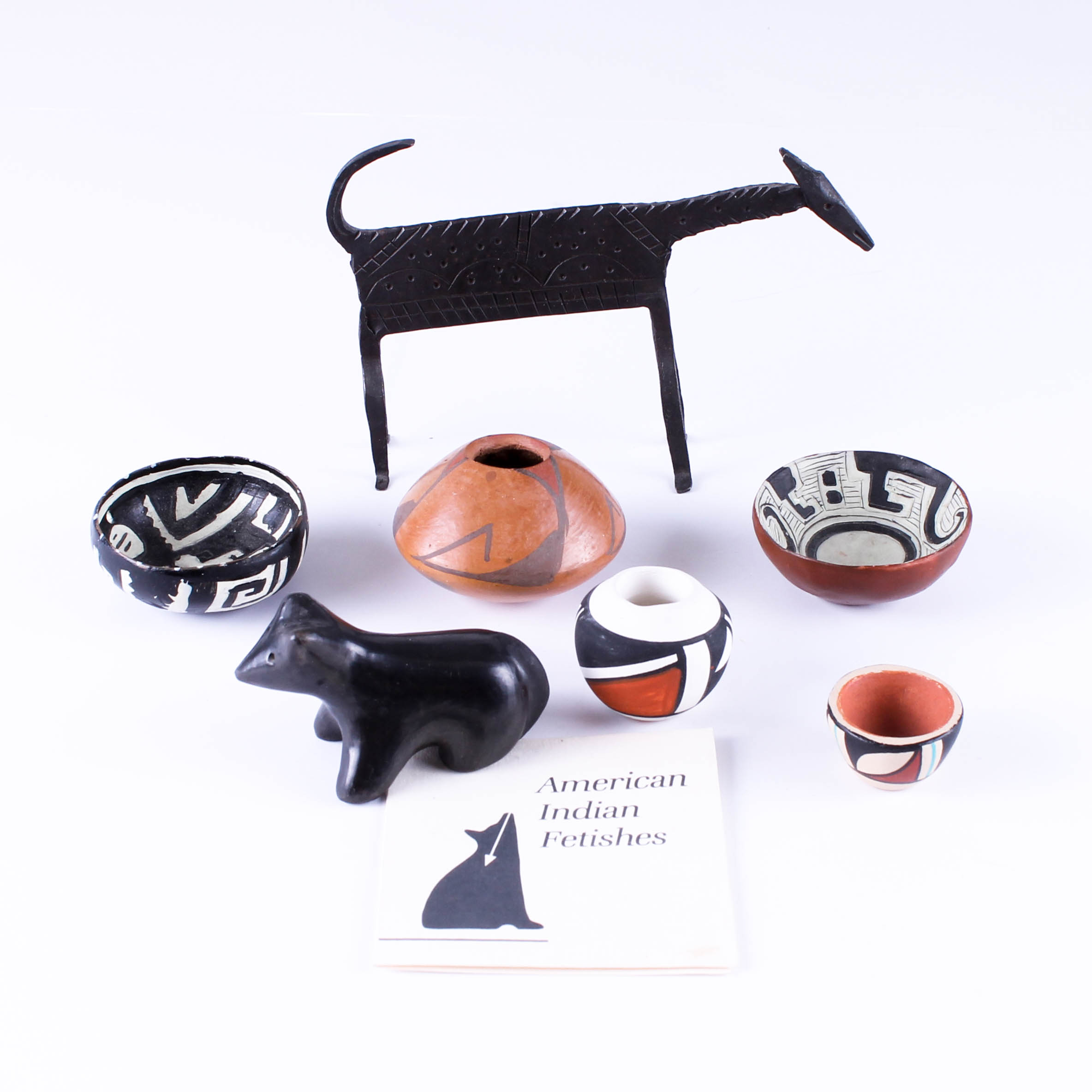 Native American Style Mini Pots and Two Fetishes