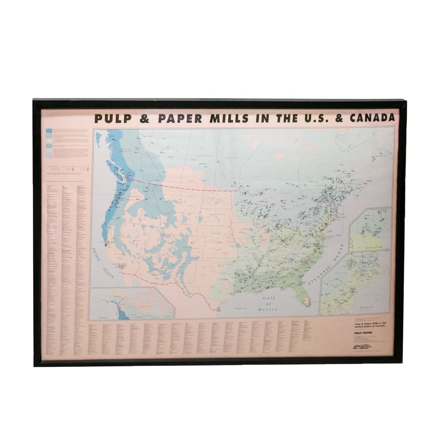 Framed "Pulp & Paper Mills" Map